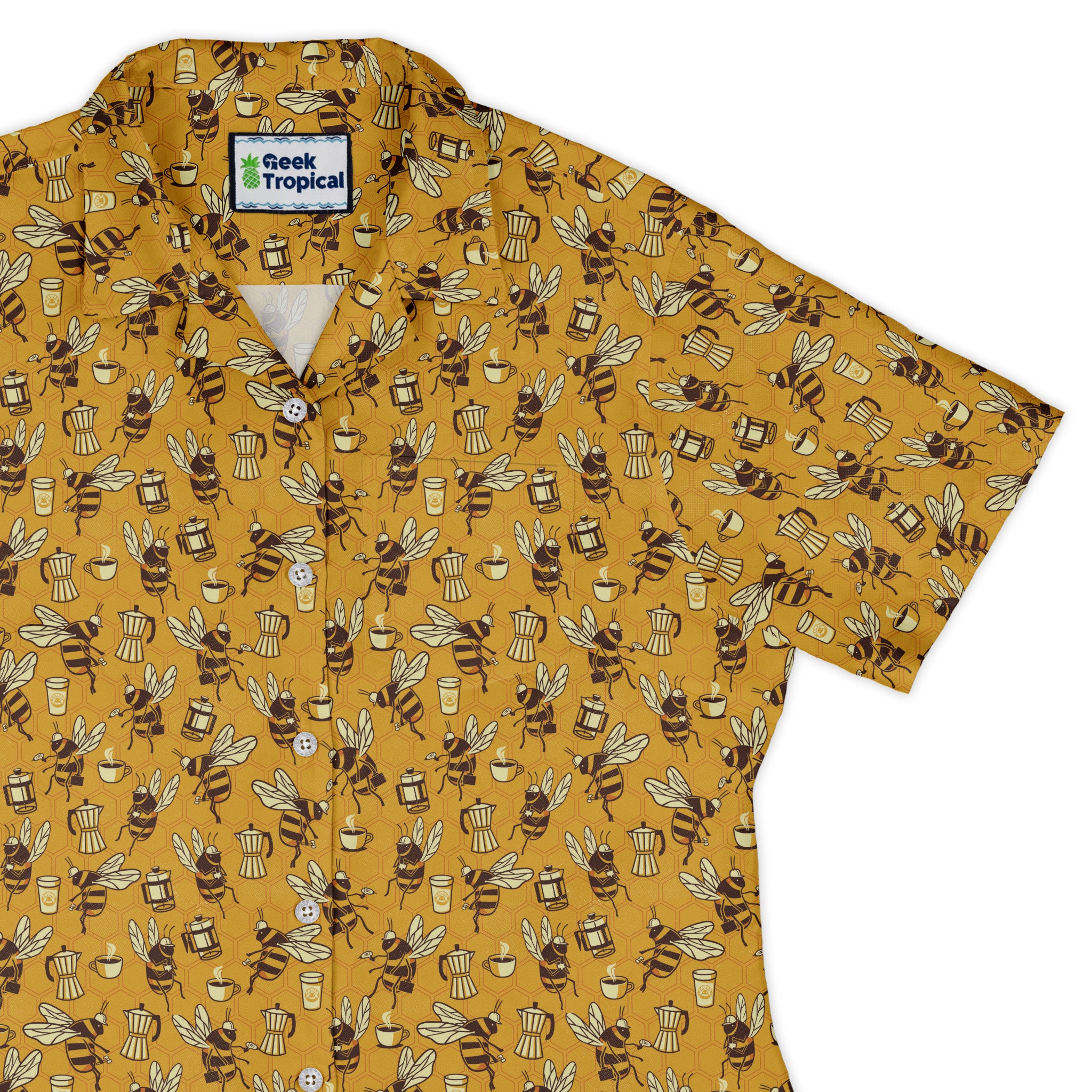 Coffee Worker Bee Curvy Button Up Shirt womens top right