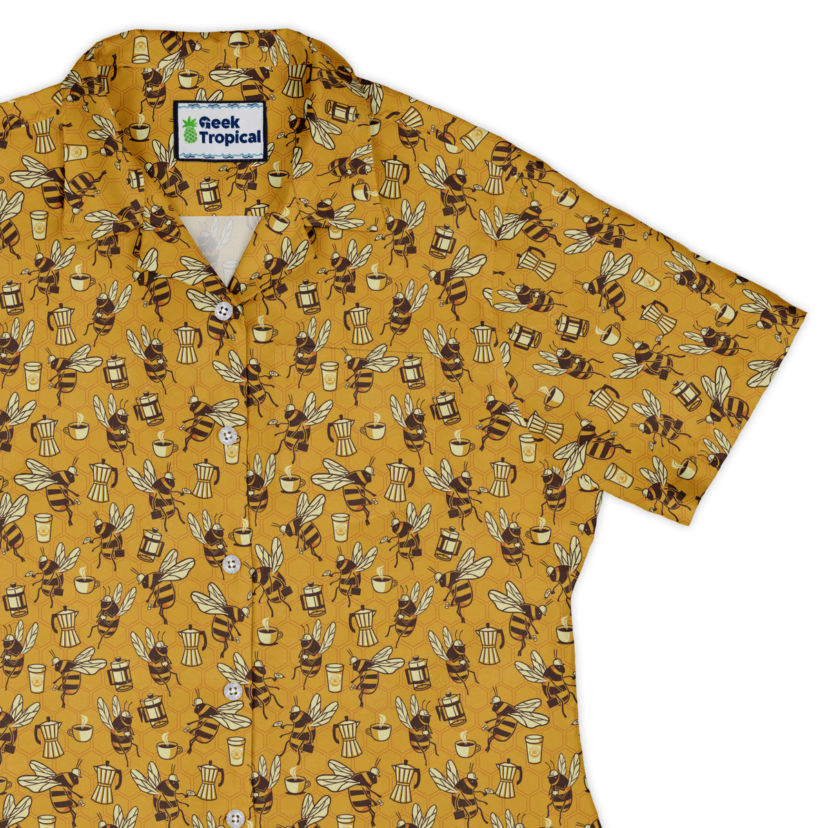 Coffee Worker Bee Curvy Button Up Shirt womens top right
