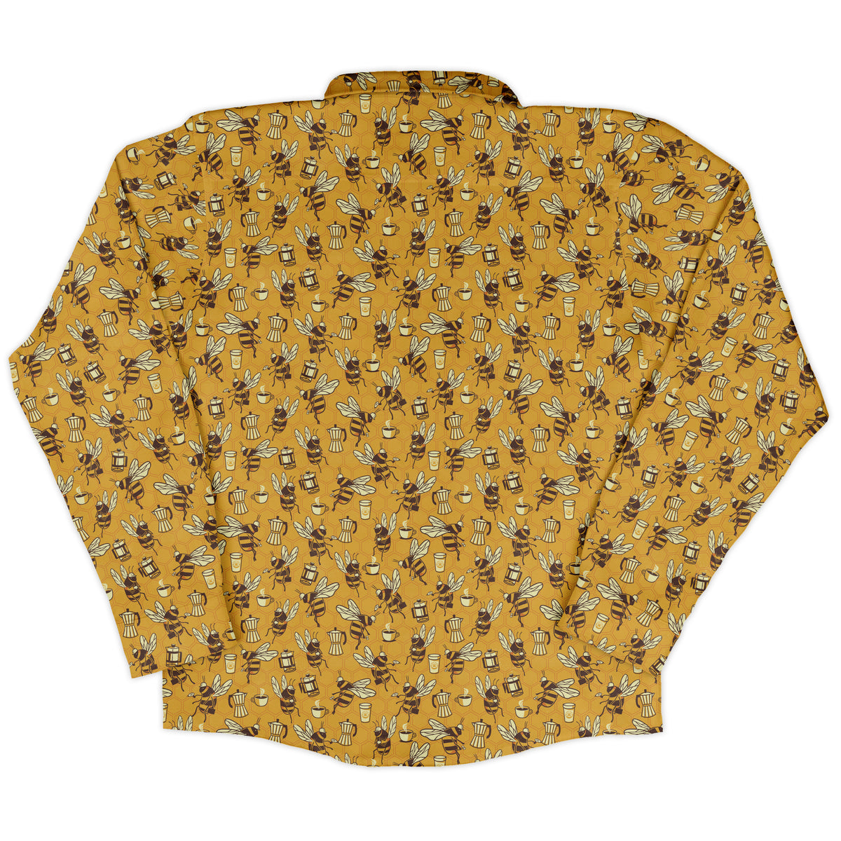 Coffee Worker Bee Long Sleeve Button Up Shirt back