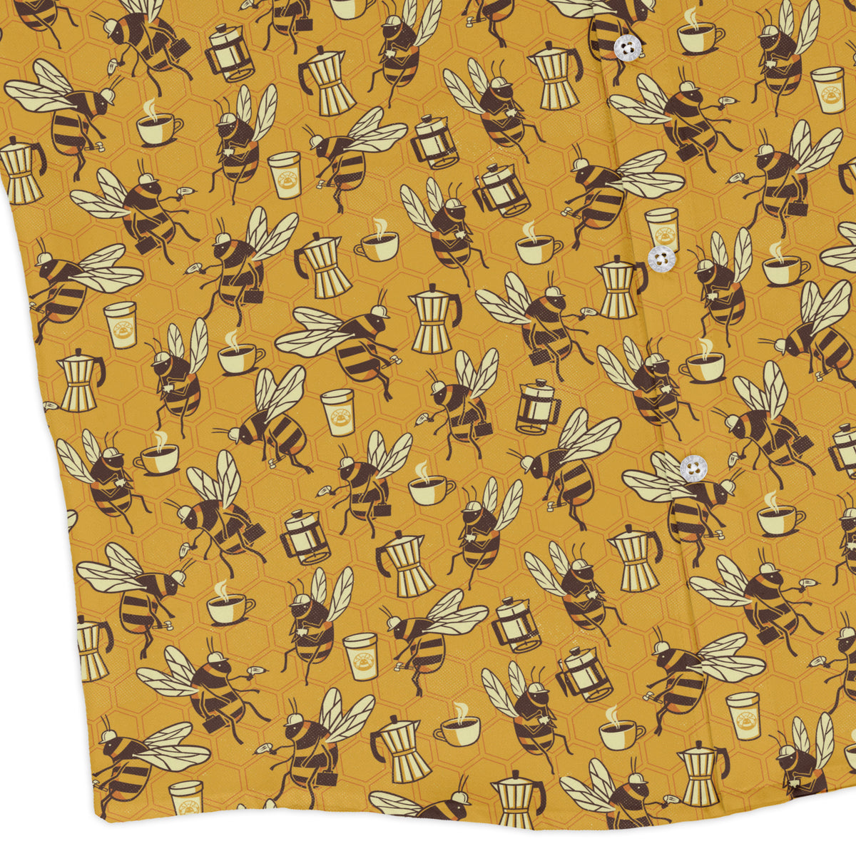 Coffee Worker Bee Long Sleeve Button Up Shirt corner