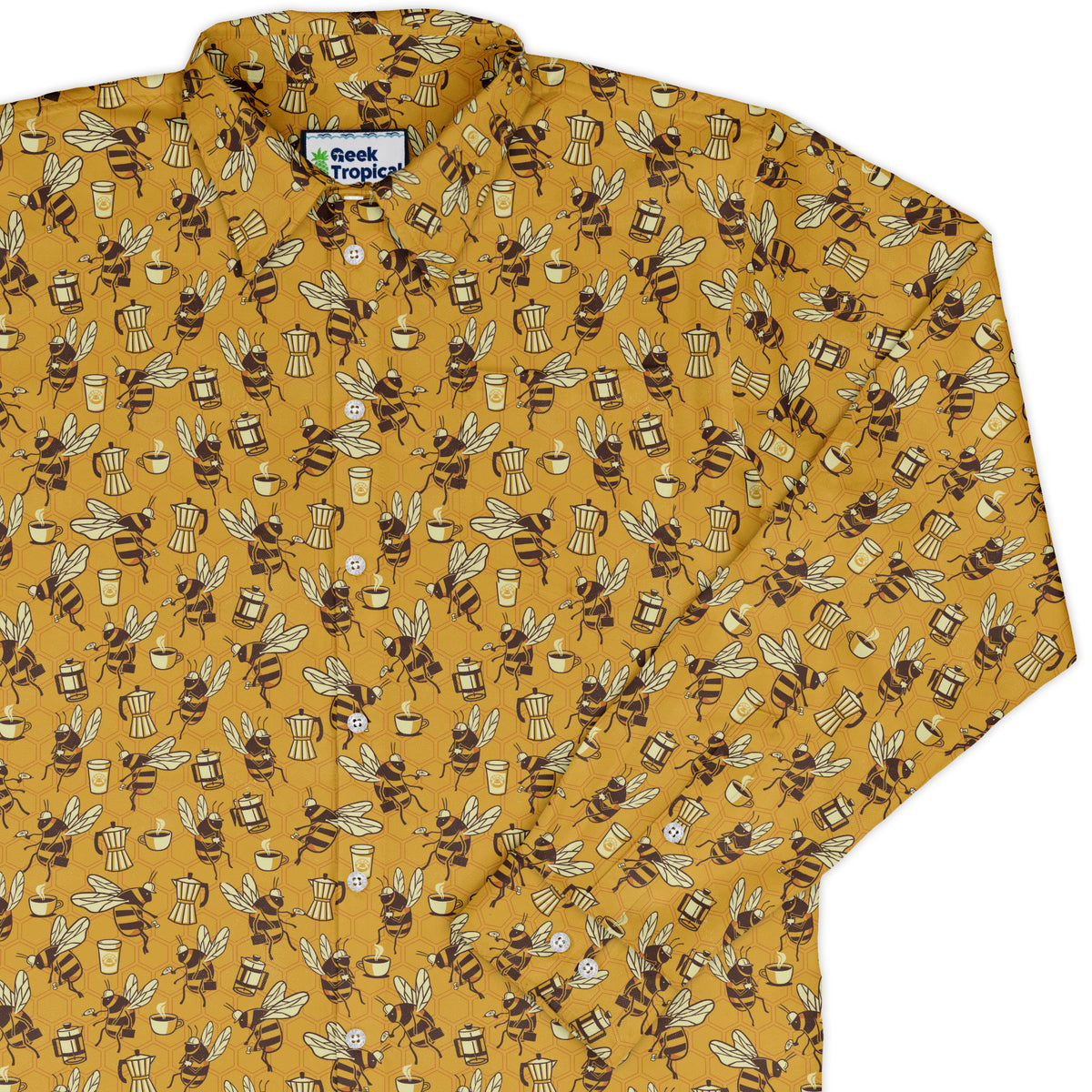 Coffee Worker Bee Long Sleeve Button Up Shirt cover