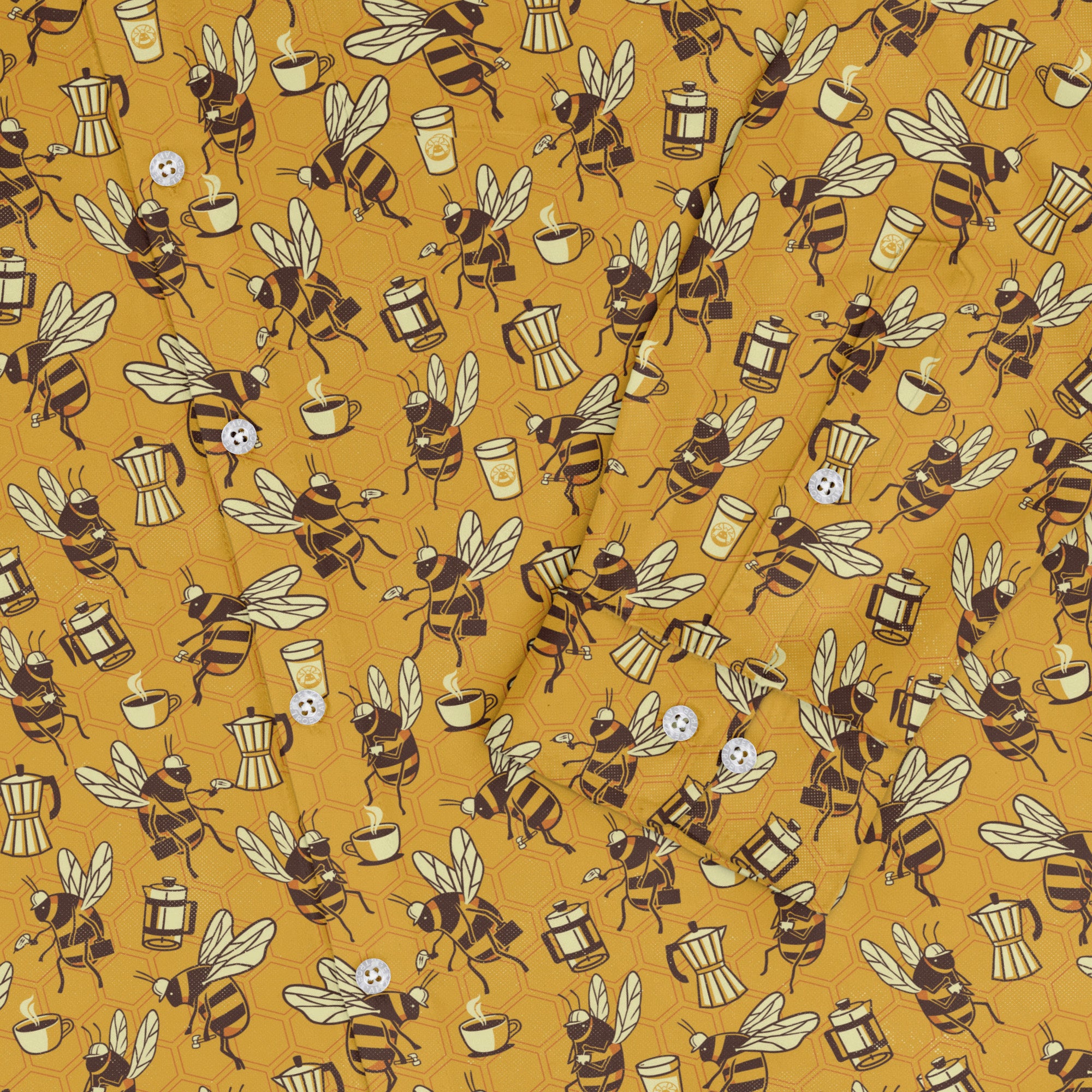 Coffee Worker Bee Long Sleeve Button Up Shirt sleeve close