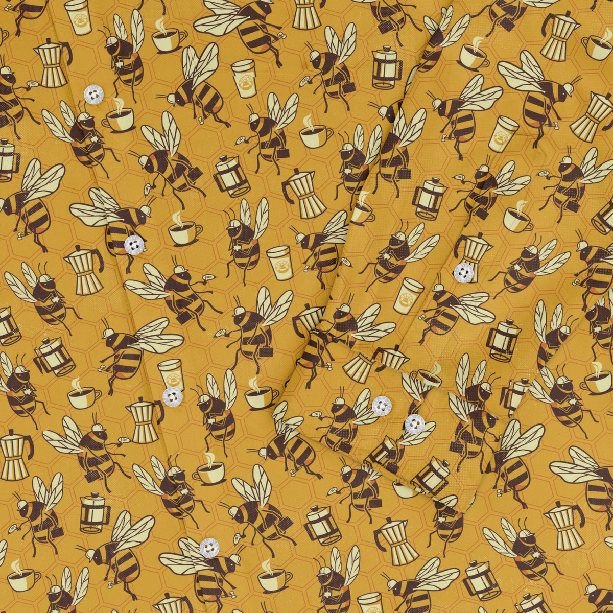 Coffee Worker Bee Long Sleeve Button Up Shirt sleeve close