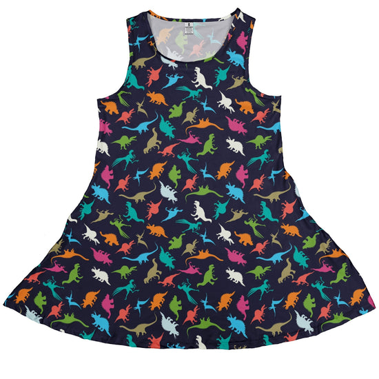 Colorful Dinosaur Silhouettes Navy Dress Geek Nerd dinosaur print lx - C Simple Patterns