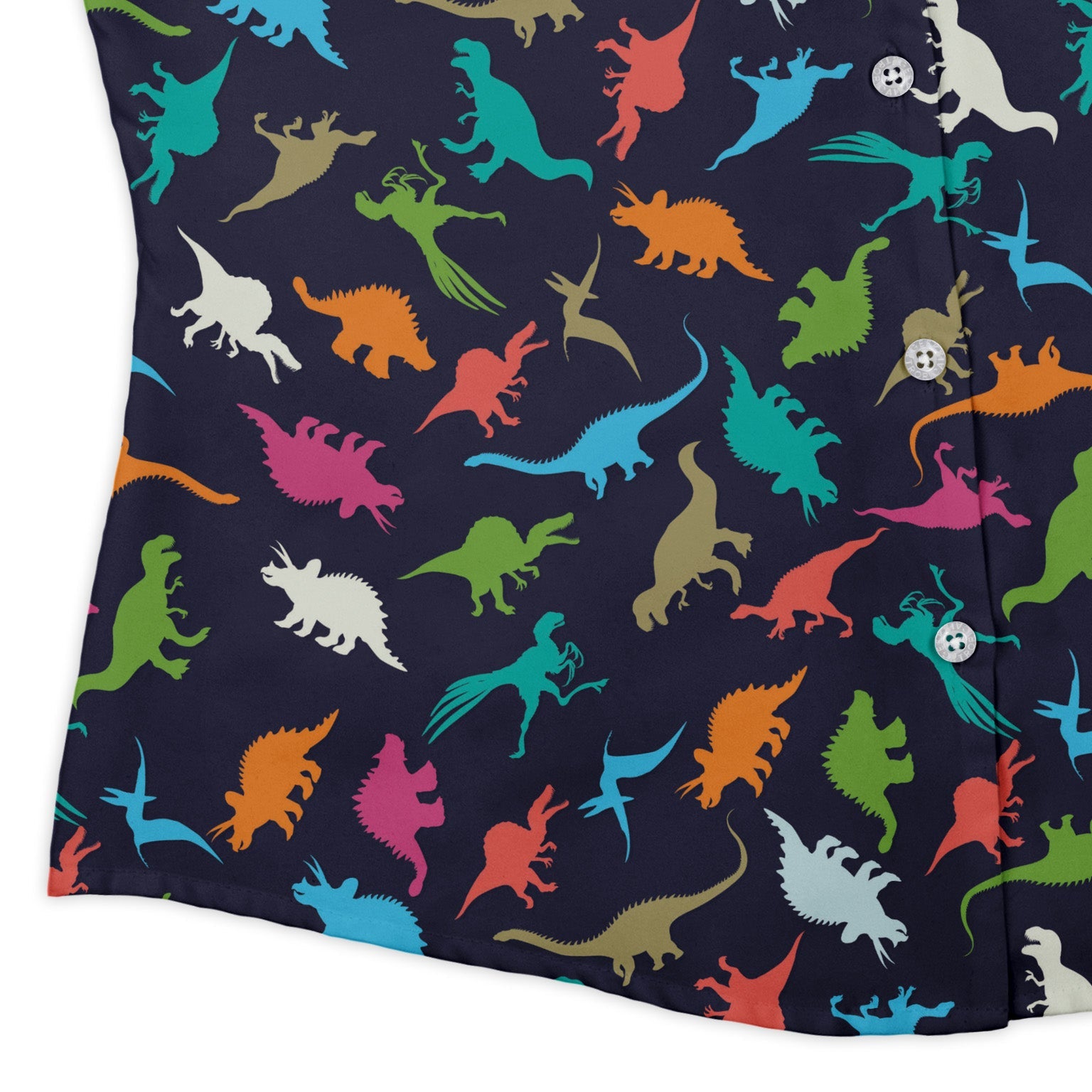 Colorful Dinosaur Silhouettes Navy Curvy Button Up Shirt Geek Nerd dinosaur print Simple Patterns women