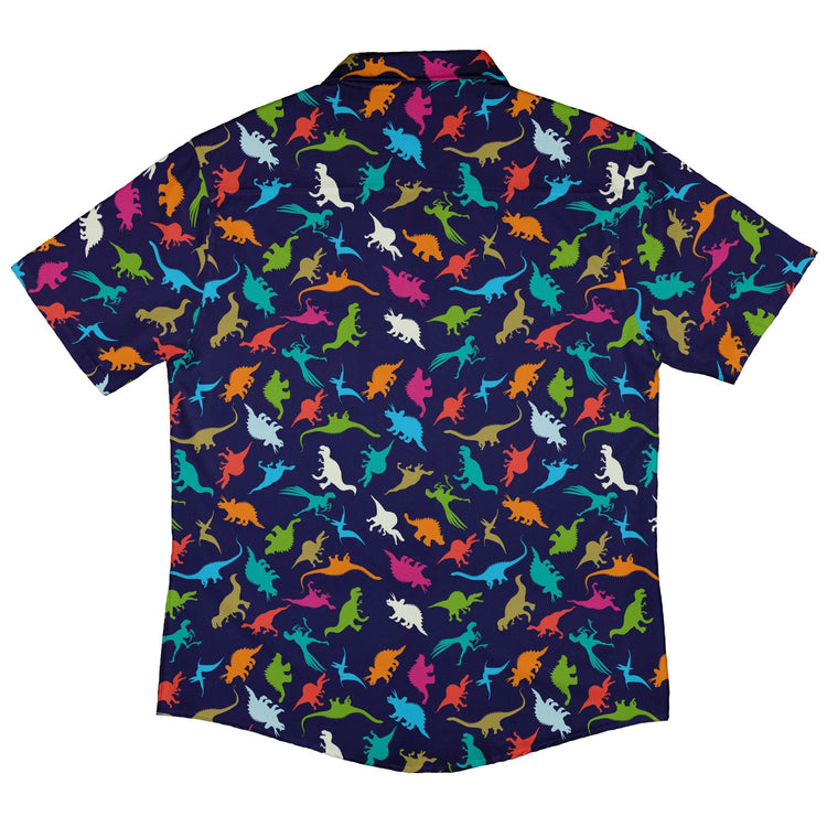 Colorful Dinosaur Silhouettes Navy Button Up Shirt - adult sizing - dinosaur print - Simple Patterns