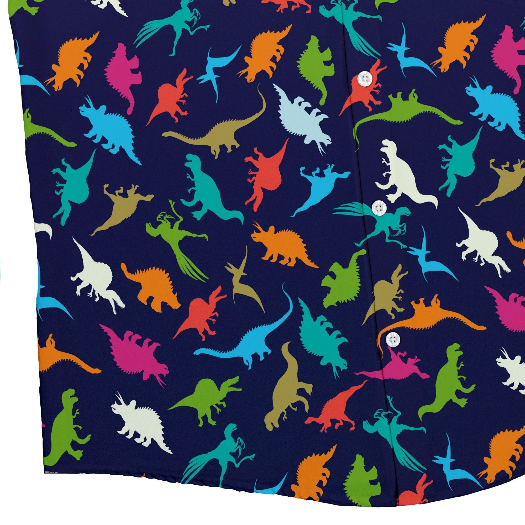 Colorful Dinosaur Silhouettes Navy Button Up Shirt - adult sizing - dinosaur print - Simple Patterns