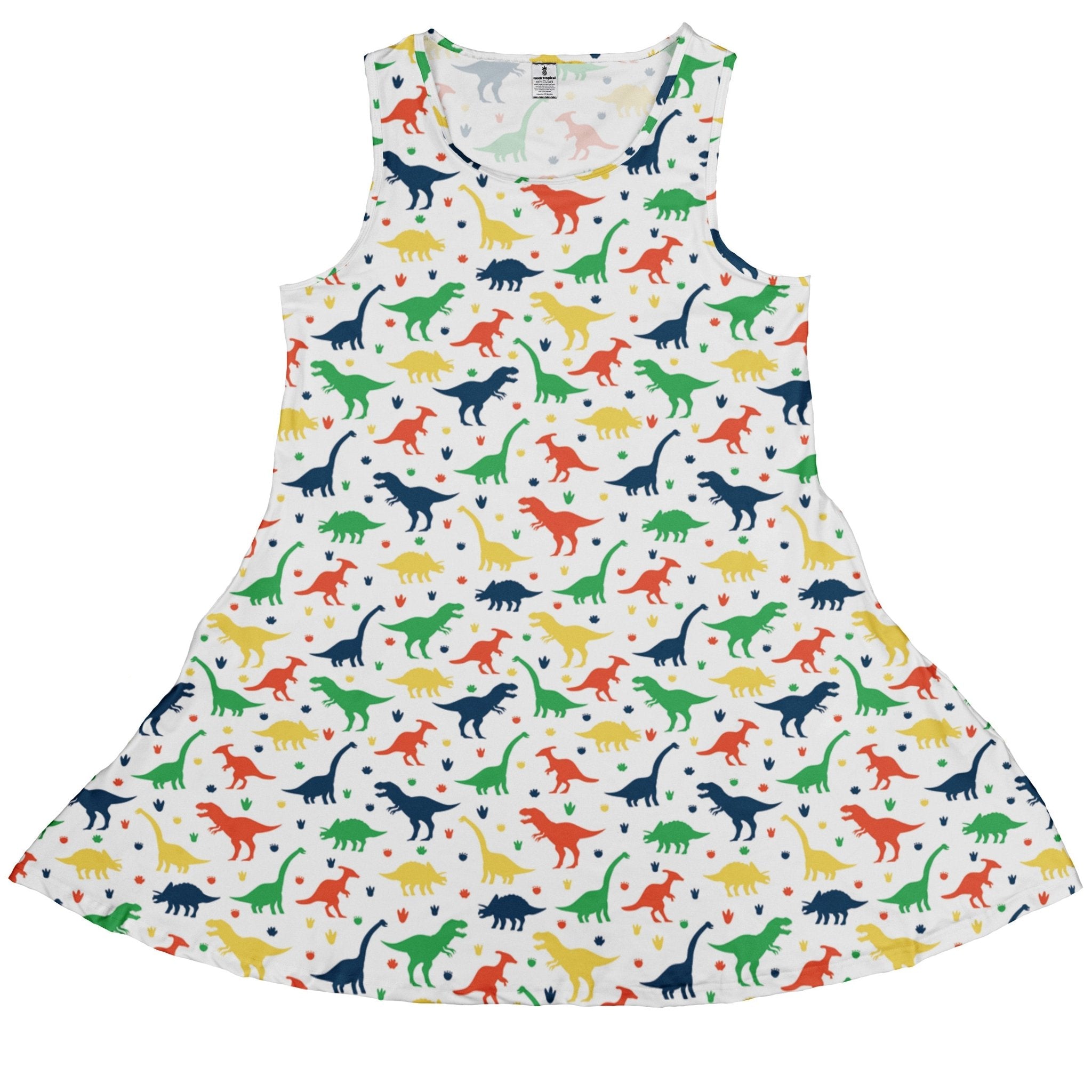 Colorful Dinosaur Silhouettes White Dress Geek Nerd dinosaur print lx - C