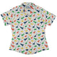 Colorful Dinosaur Silhouettes White Curvy Button Up Shirt Geek Nerd dinosaur print women
