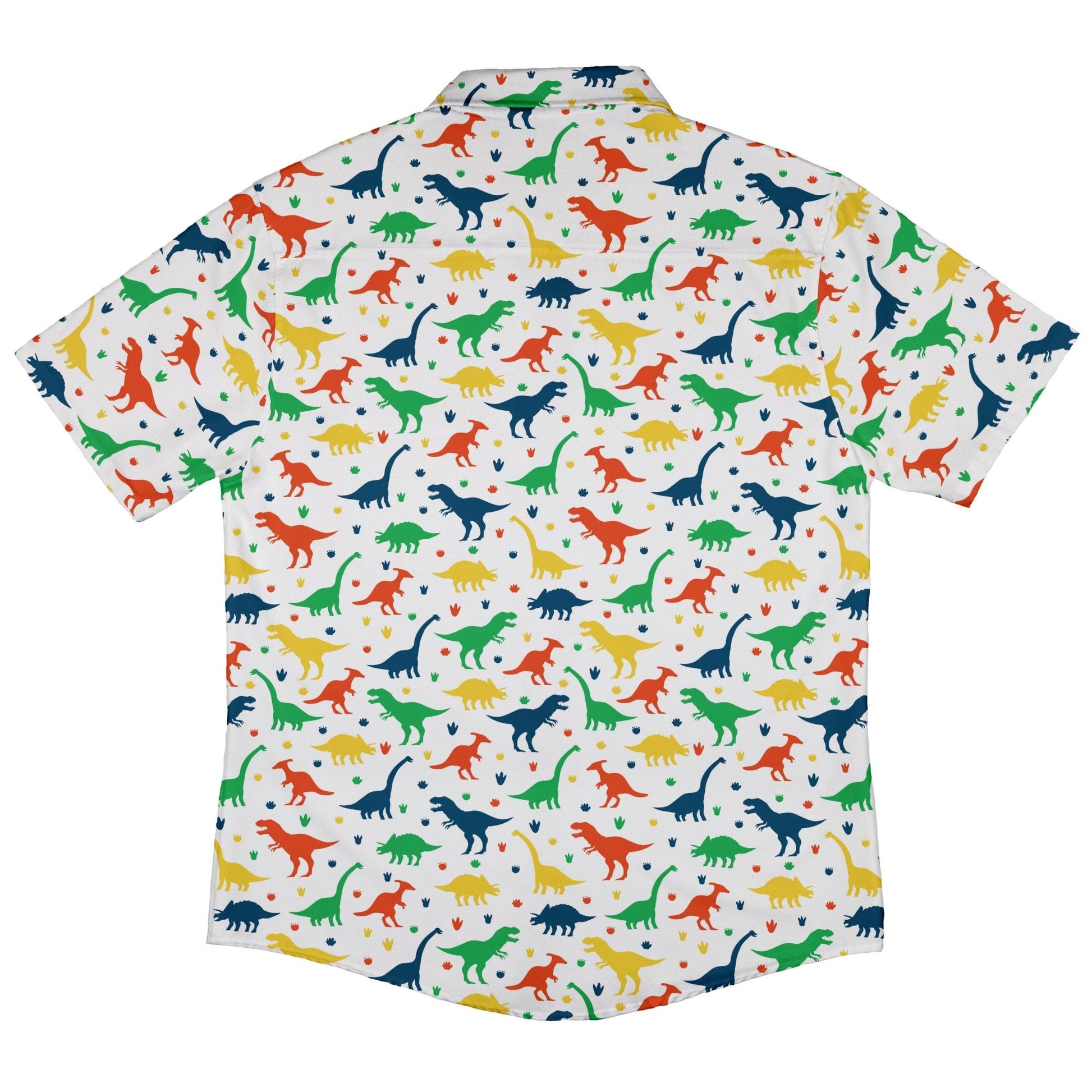 Colorful Dinosaur Silhouettes White Button Up Shirt - adult sizing - dinosaur print -