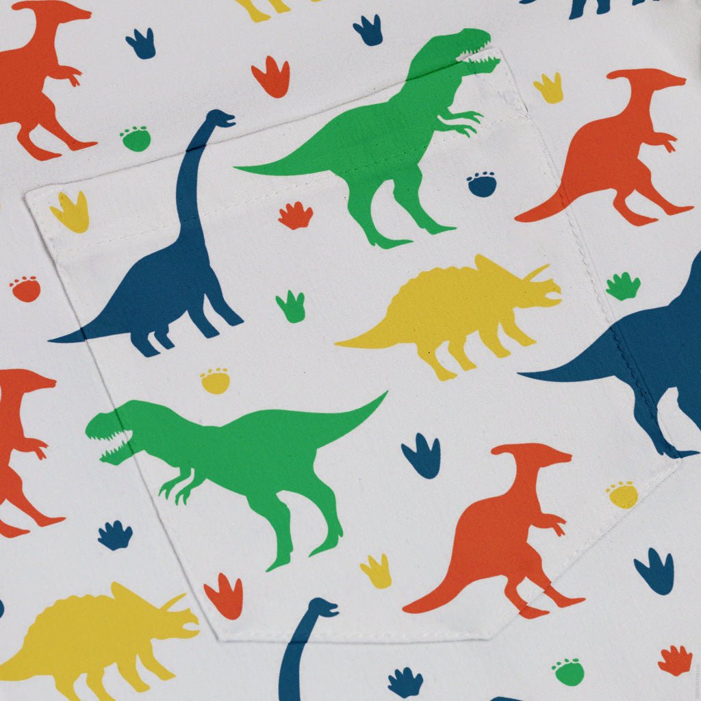 Colorful Dinosaur Silhouettes White Button Up Shirt - adult sizing - dinosaur print -