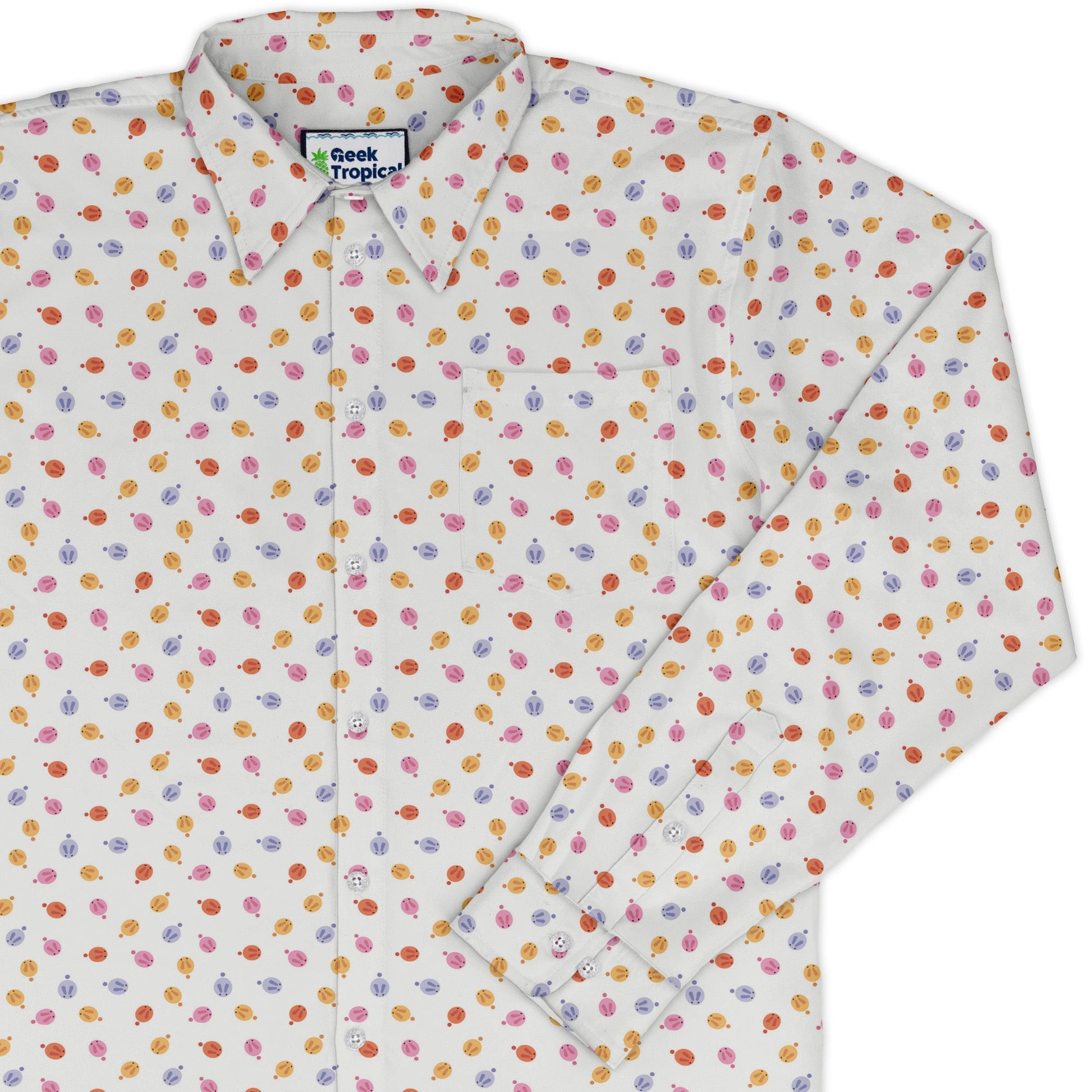 Colorful Wagashi Rabbits Long Sleeve Button Up Shirt Geek Nerd Animal Patterns Anime Design by Ardi Tong