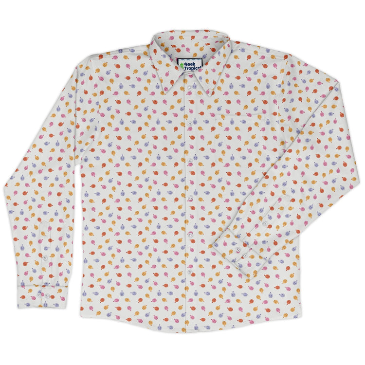 Colorful Wagashi Rabbits Long Sleeve Button Up Shirt Geek Nerd Animal Patterns Anime Design by Ardi Tong