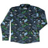 Computer Electronic Parts Dark Navy Long Sleeve Button Up Shirt Geek Nerd adult sizing computer print FLOW DESC WRITING