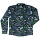 Computer Electronic Parts Dark Navy Long Sleeve Button Up Shirt Geek Nerd adult sizing computer print FLOW DESC WRITING