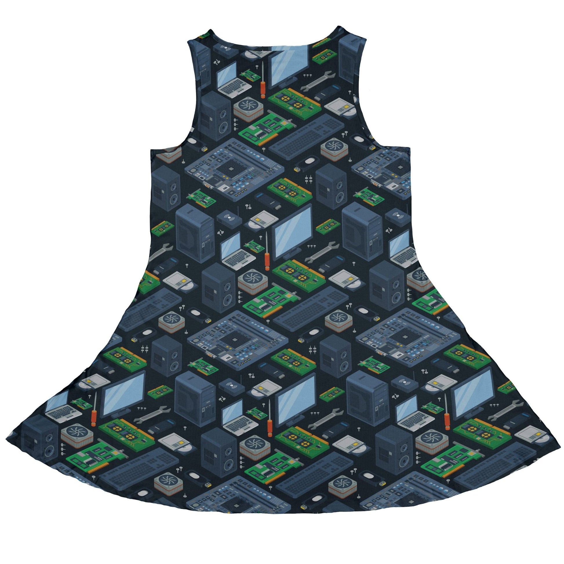 Computer Electronic Parts Dark Navy Dress Geek Nerd computer print lx - C Maximalist Patterns
