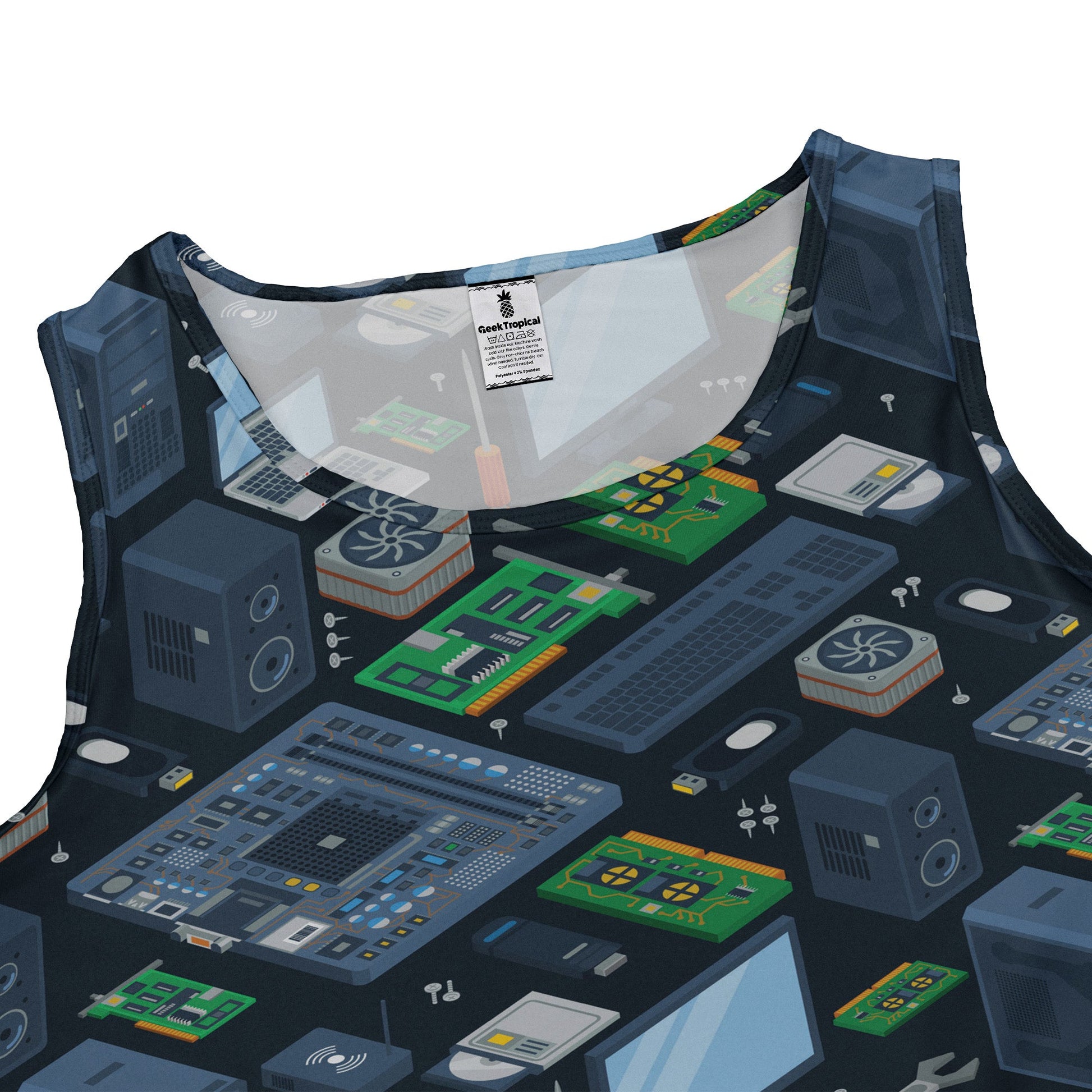 Computer Electronic Parts Dark Navy Dress Geek Nerd computer print lx - C Maximalist Patterns