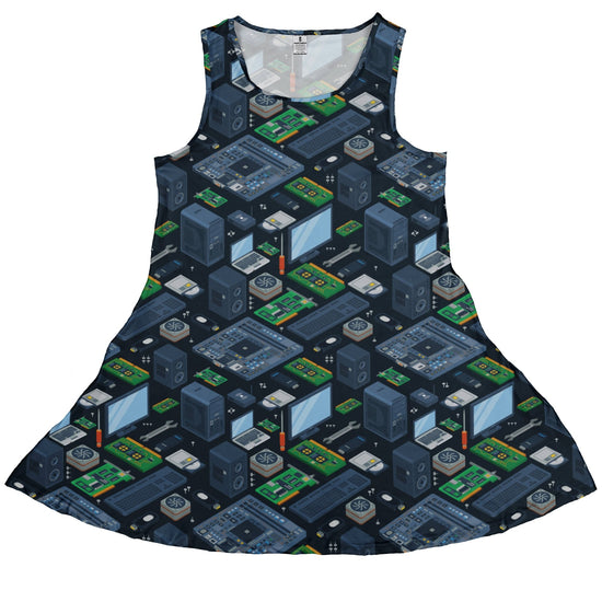 Computer Electronic Parts Dark Navy Dress Geek Nerd computer print lx - C Maximalist Patterns