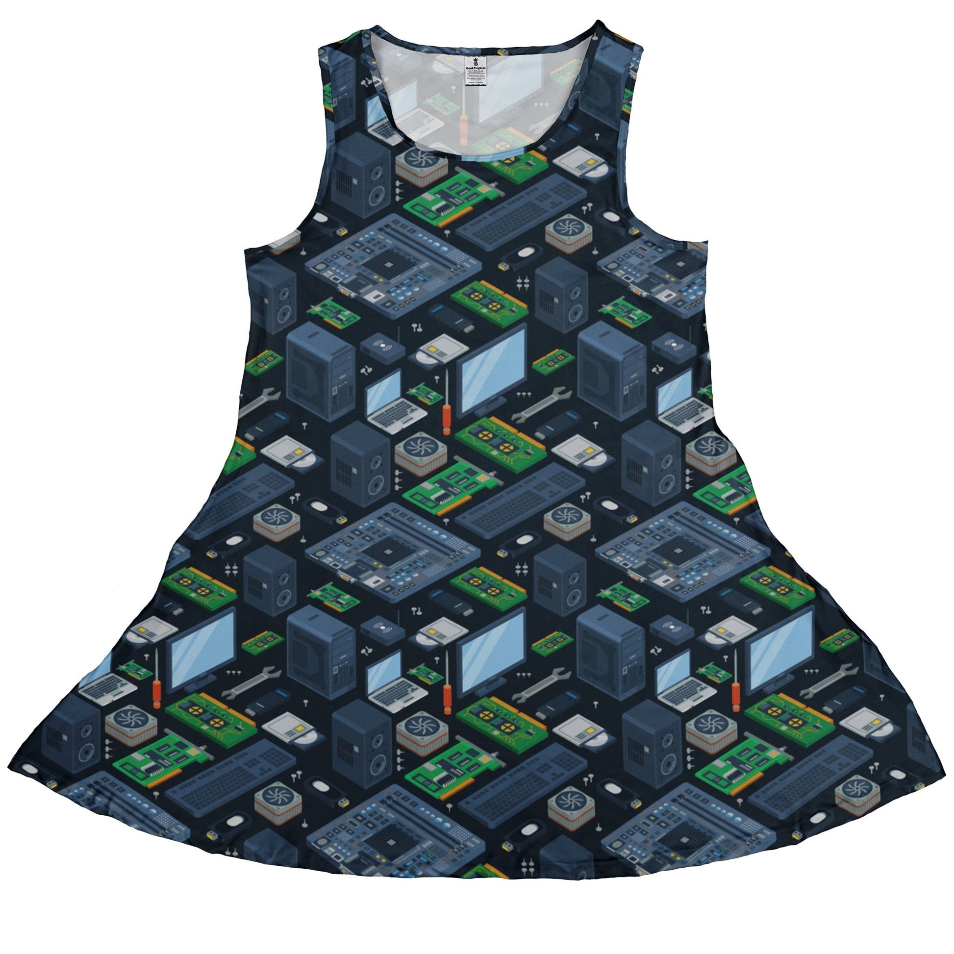 Computer Electronic Parts Dark Navy Dress Geek Nerd computer print lx - C Maximalist Patterns