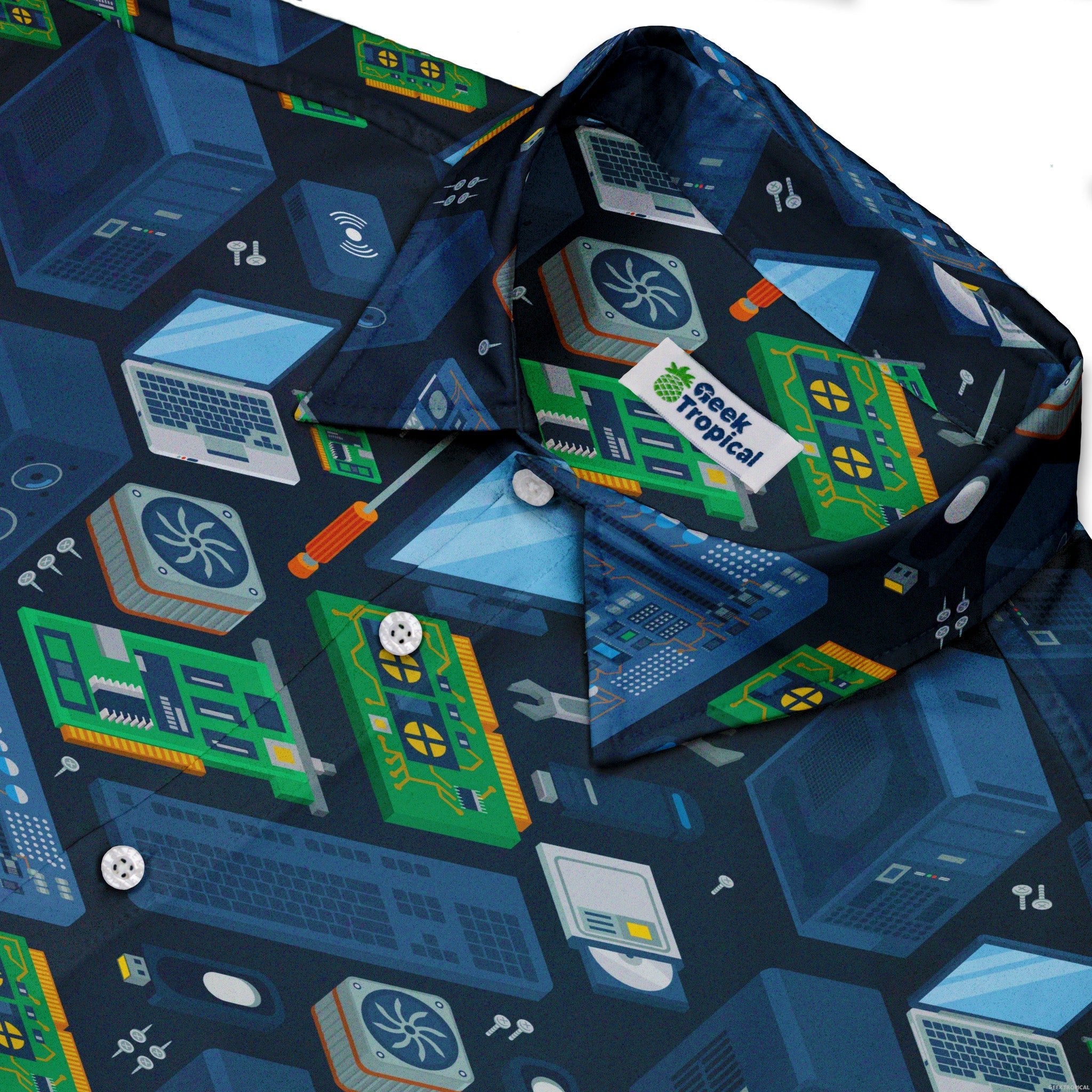 Computer Chip Clothes Geek Tropical: Cool Nerdy Hawaiian Shirts & Geek Button Up Shirts