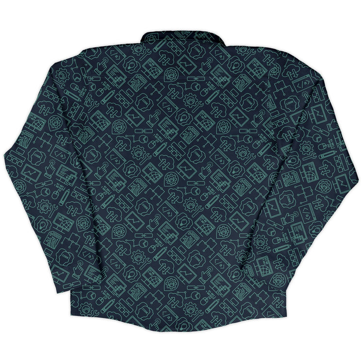 Computer Internet Technology Long Sleeve Button Up Shirt Geek Nerd adult sizing computer print FLOW DESC WRITING