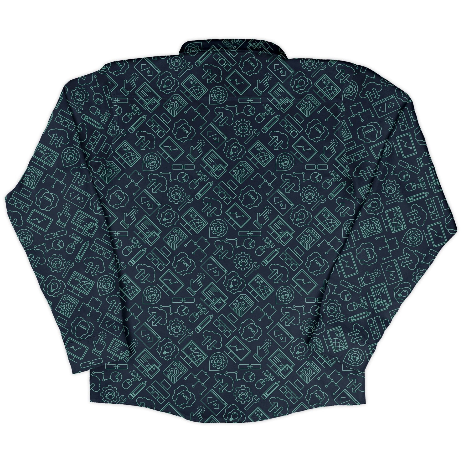 Computer Internet Technology Long Sleeve Button Up Shirt Geek Nerd adult sizing computer print FLOW DESC WRITING