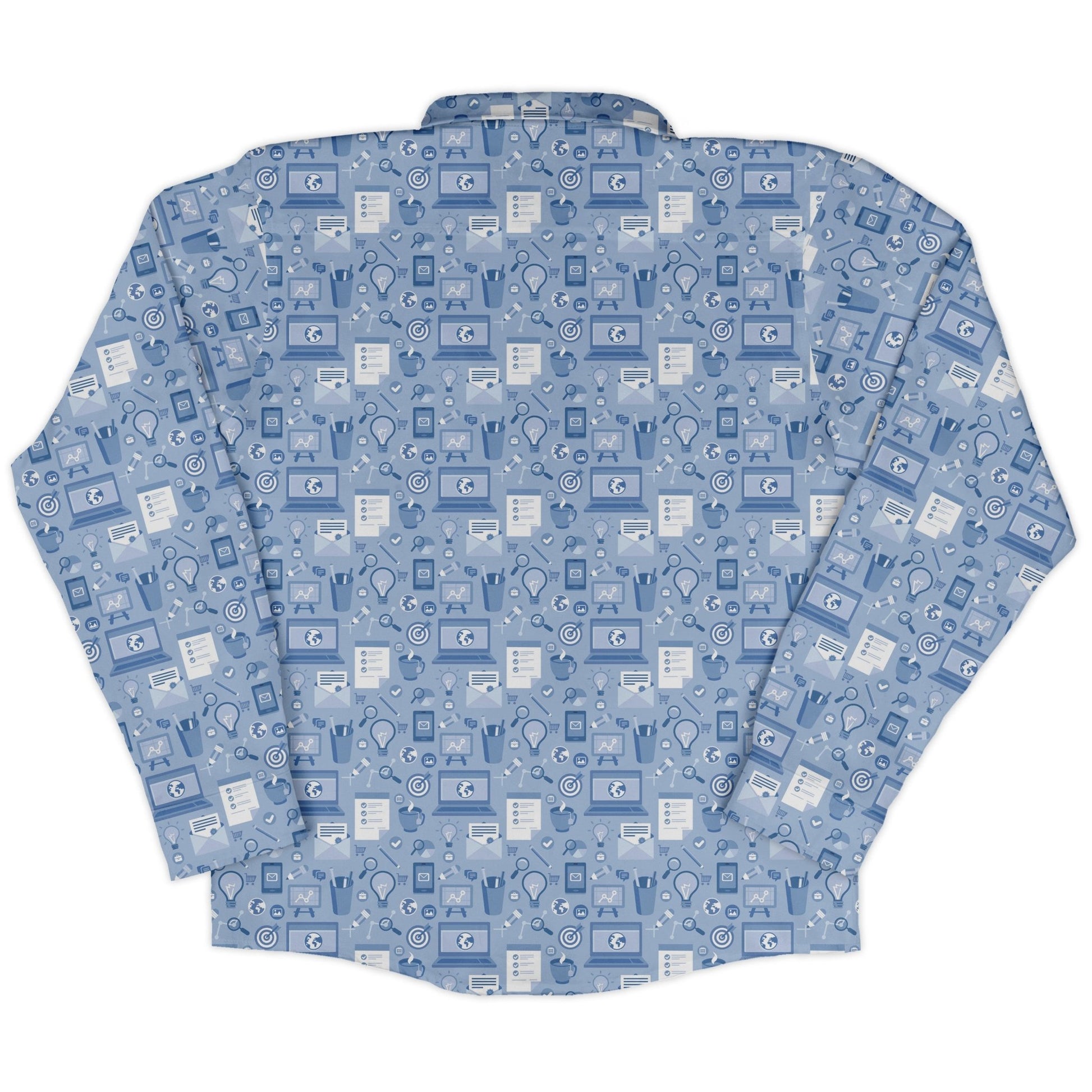 Computer Programmer Life Silver Blue Long Sleeve Button Up Shirt Geek Nerd adult sizing computer print FLOW DESC WRITING