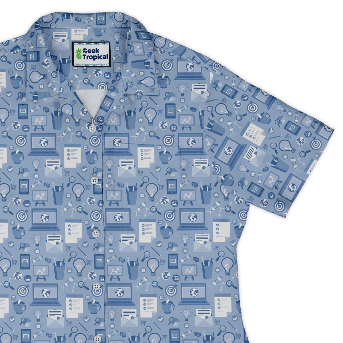 Computer Lab Shirt Computer Programmer Life Silver Blue Curvy Button Up Shirt | Geek Tropical