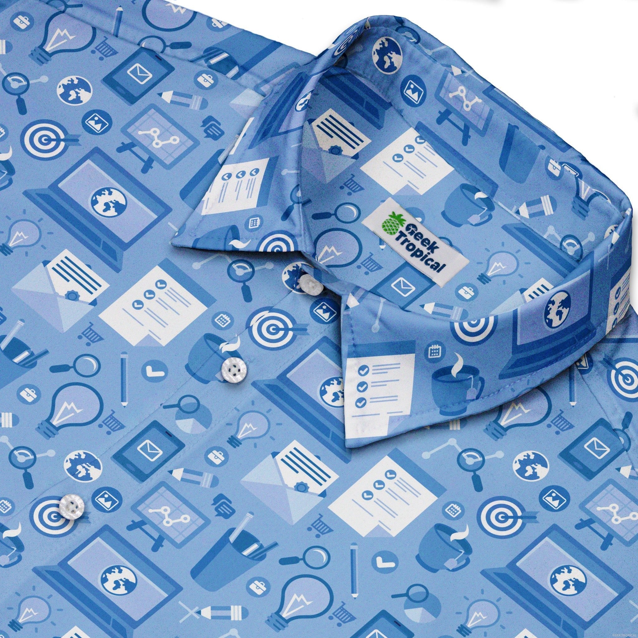 Computer Programmer Life Silver Blue Button Up Shirt - adult sizing - computer print -