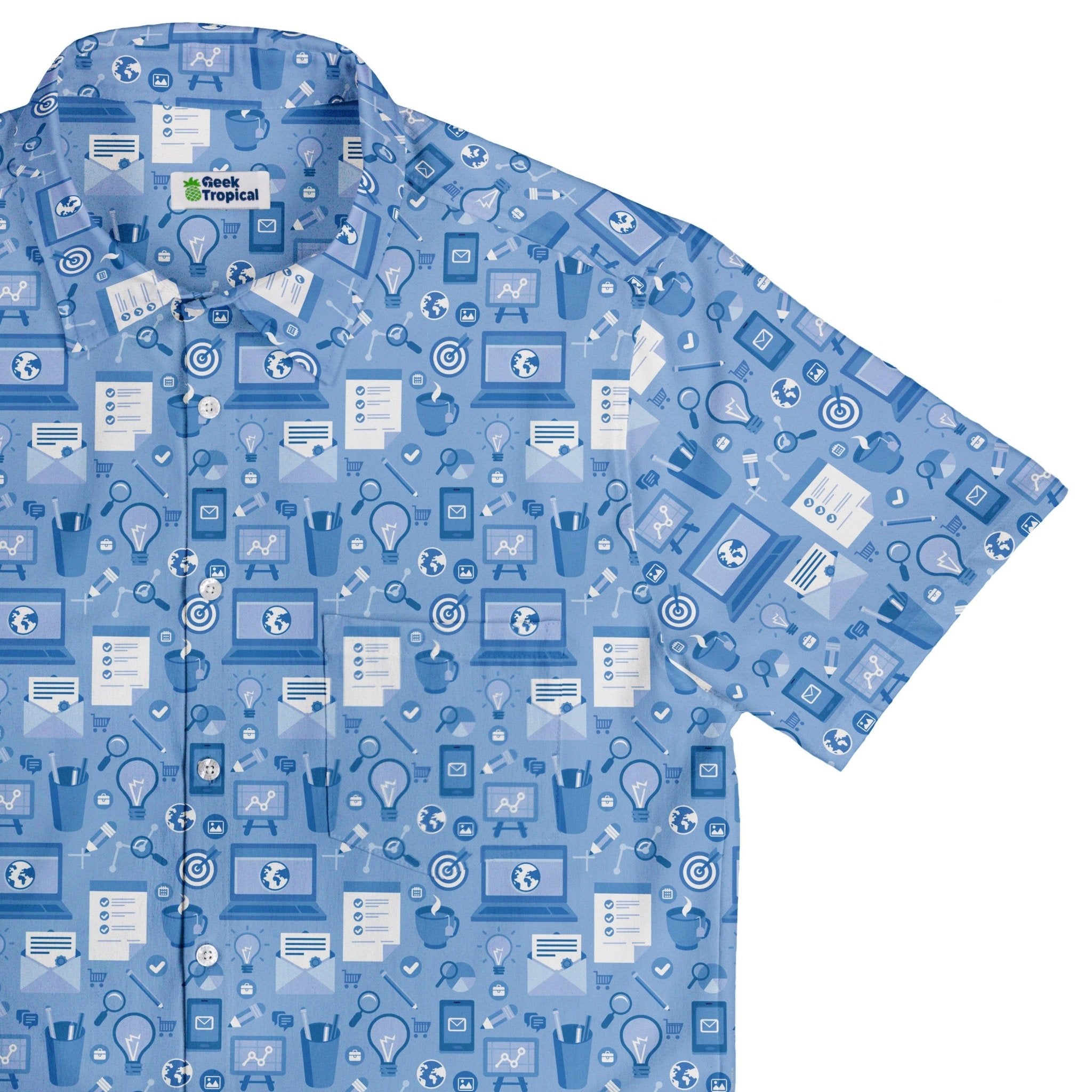 Computer Programmer Life Silver Blue Button Up Shirt - adult sizing - computer print -