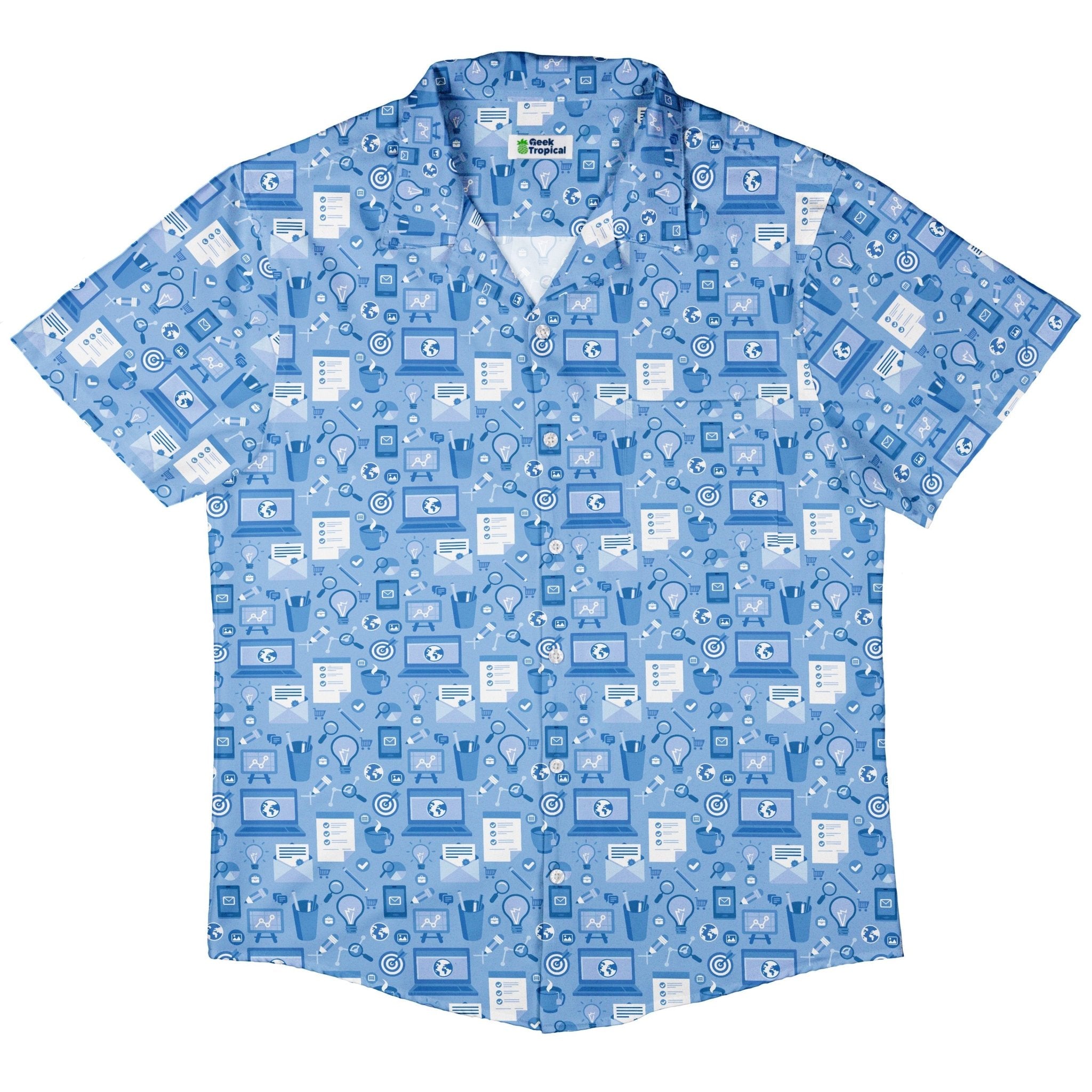 Computer Programmer Life Silver Blue Button Up Shirt - adult sizing - computer print -