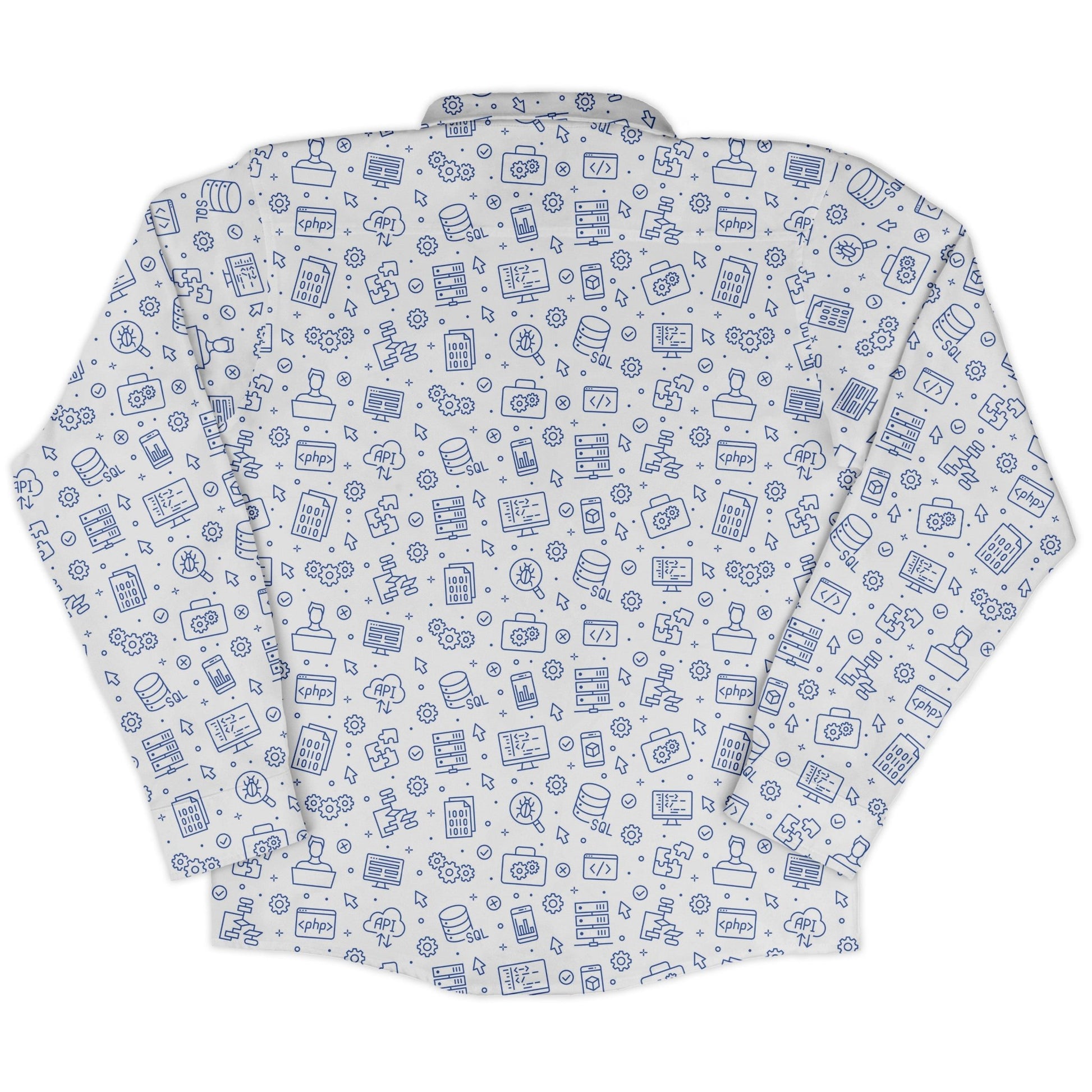 Computer Software Engineer White Long Sleeve Button Up Shirt Geek Nerd adult sizing computer print FLOW DESC WRITING