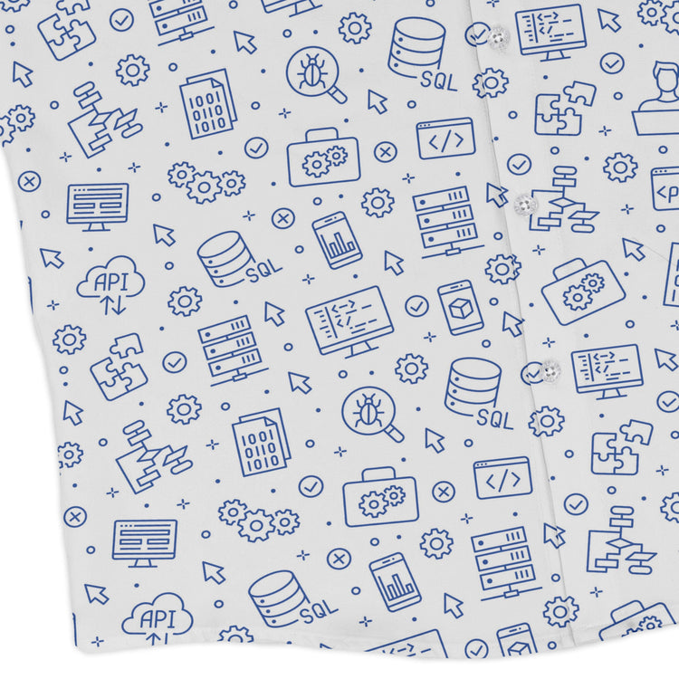 Computer Software Engineer White Long Sleeve Button Up Shirt Geek Nerd adult sizing computer print FLOW DESC WRITING