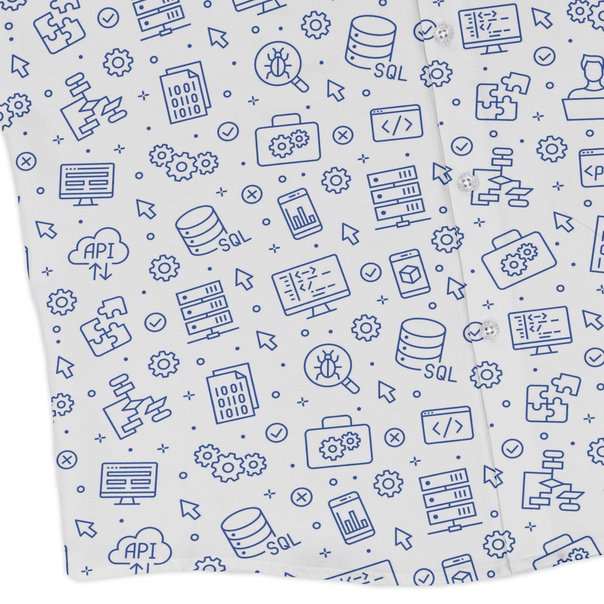 Computer Software Engineer White Long Sleeve Button Up Shirt Geek Nerd adult sizing computer print FLOW DESC WRITING