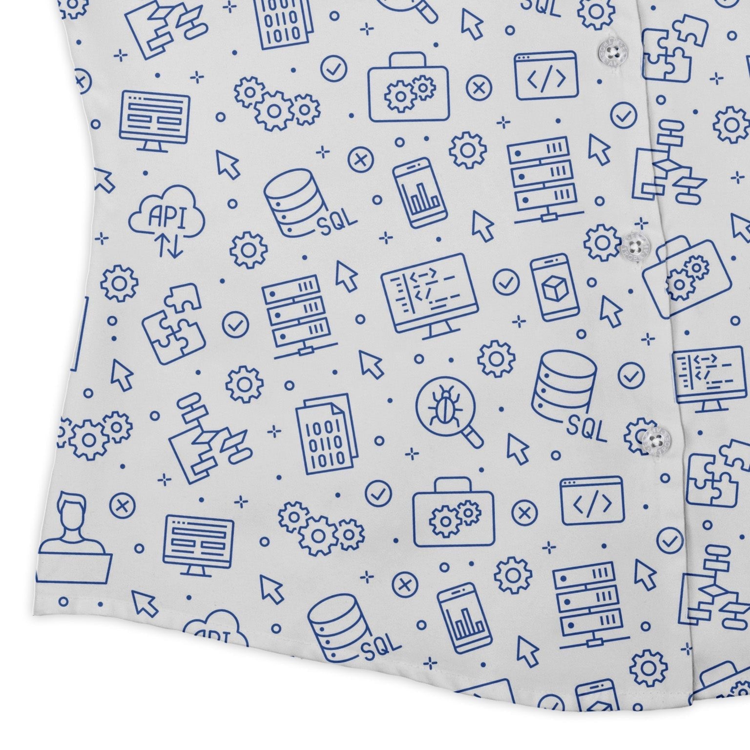 Computer Software Engineer White Curvy Button Up Shirt Geek Nerd computer print Simple Patterns women