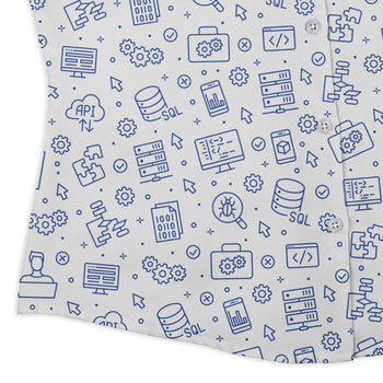 Computer Software Engineer White Curvy Button Up Shirt Geek Nerd computer print Simple Patterns women