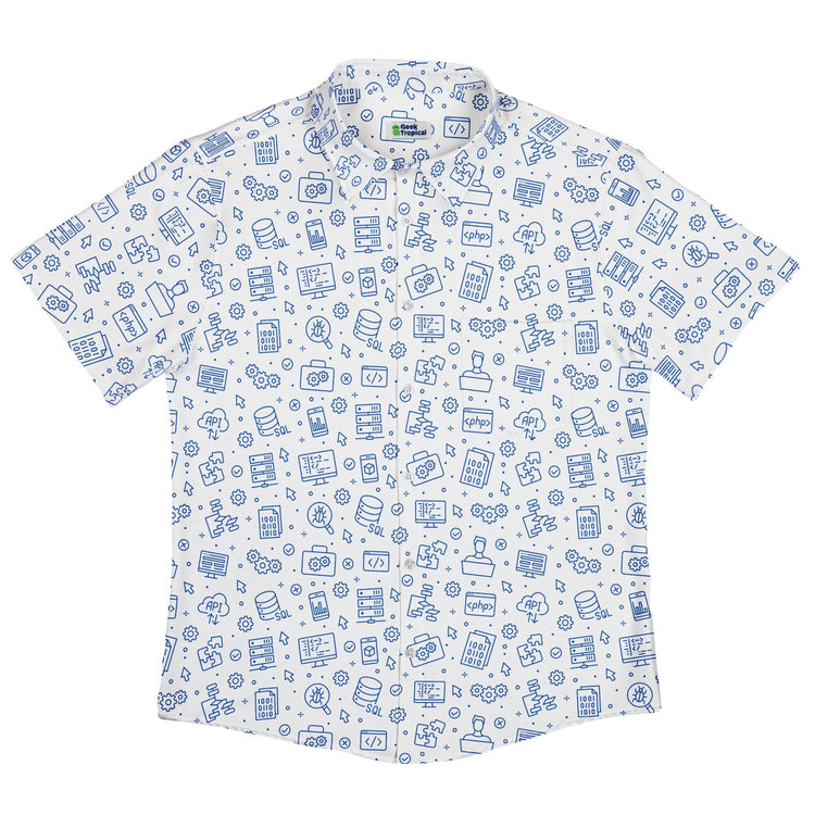 Computer Software Engineer White Button Up Shirt - adult sizing - computer print - Simple Patterns