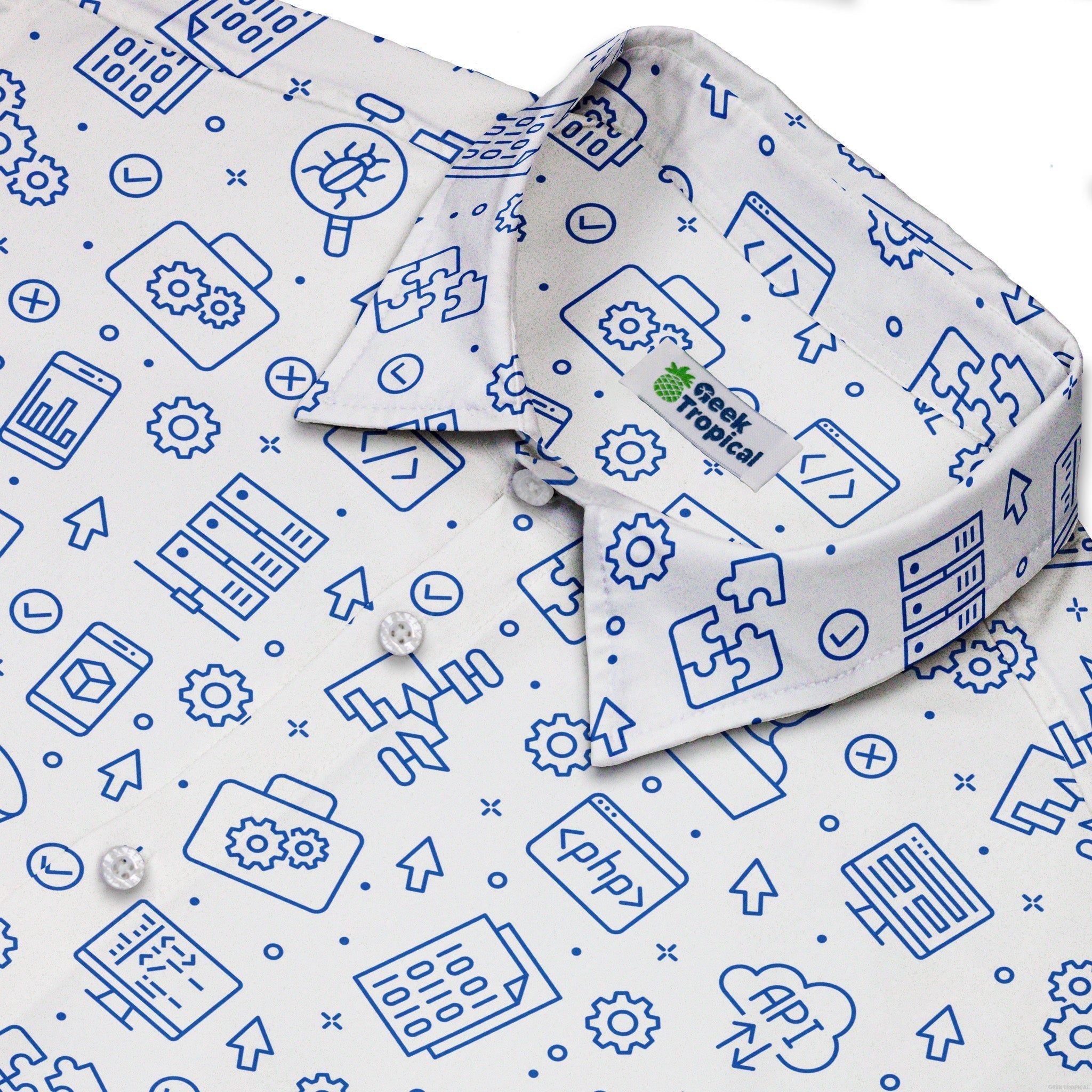 Computer Software Engineer White Button Up Shirt - adult sizing - computer print - Simple Patterns