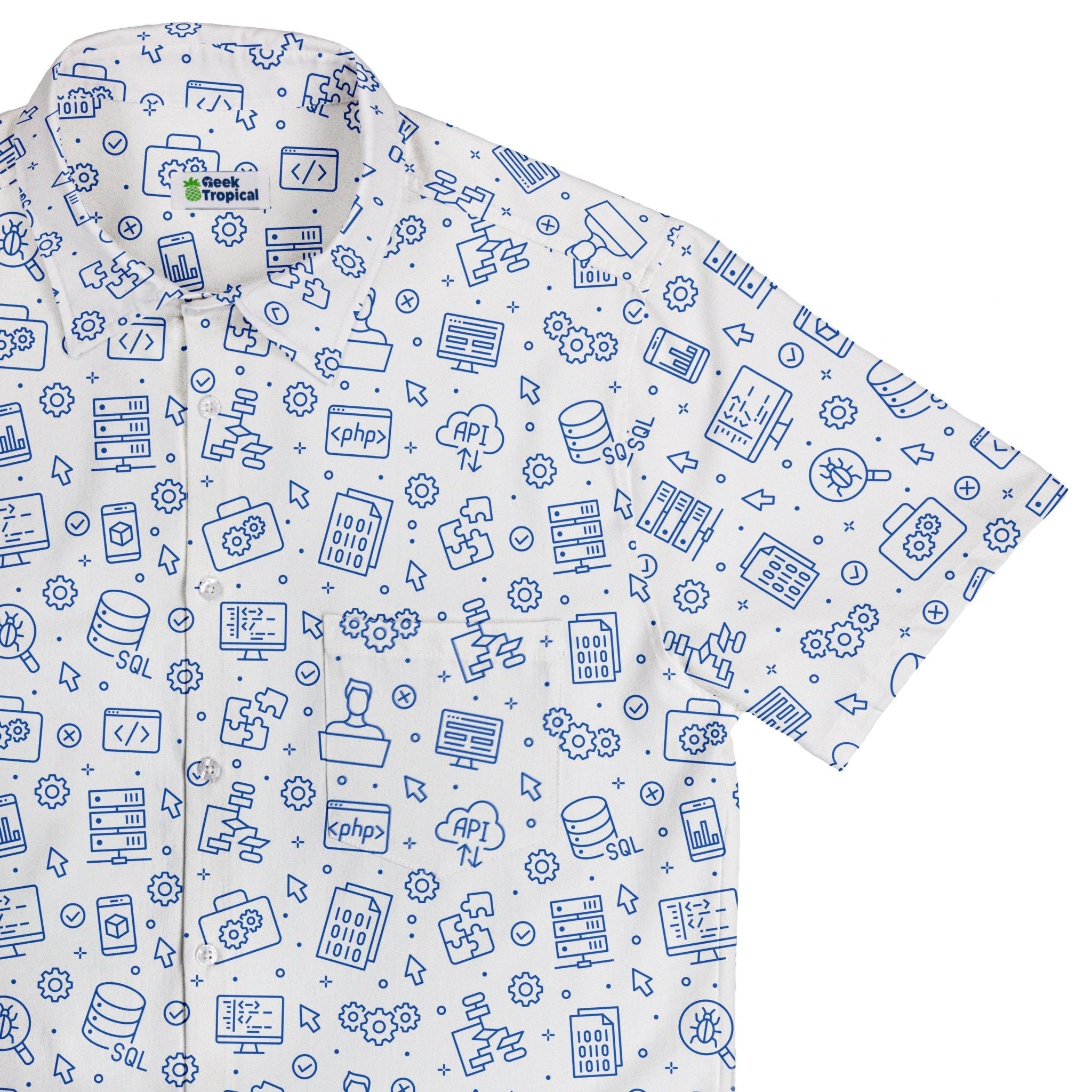 Computer Software Engineer White Button Up Shirt - adult sizing - computer print - Simple Patterns