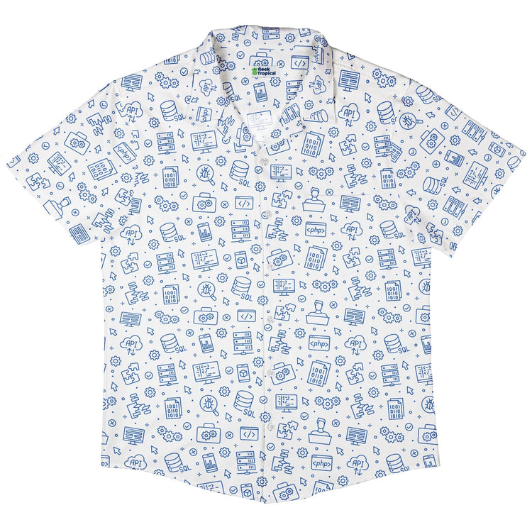 Computer Software Engineer White Button Up Shirt - adult sizing - computer print - Simple Patterns