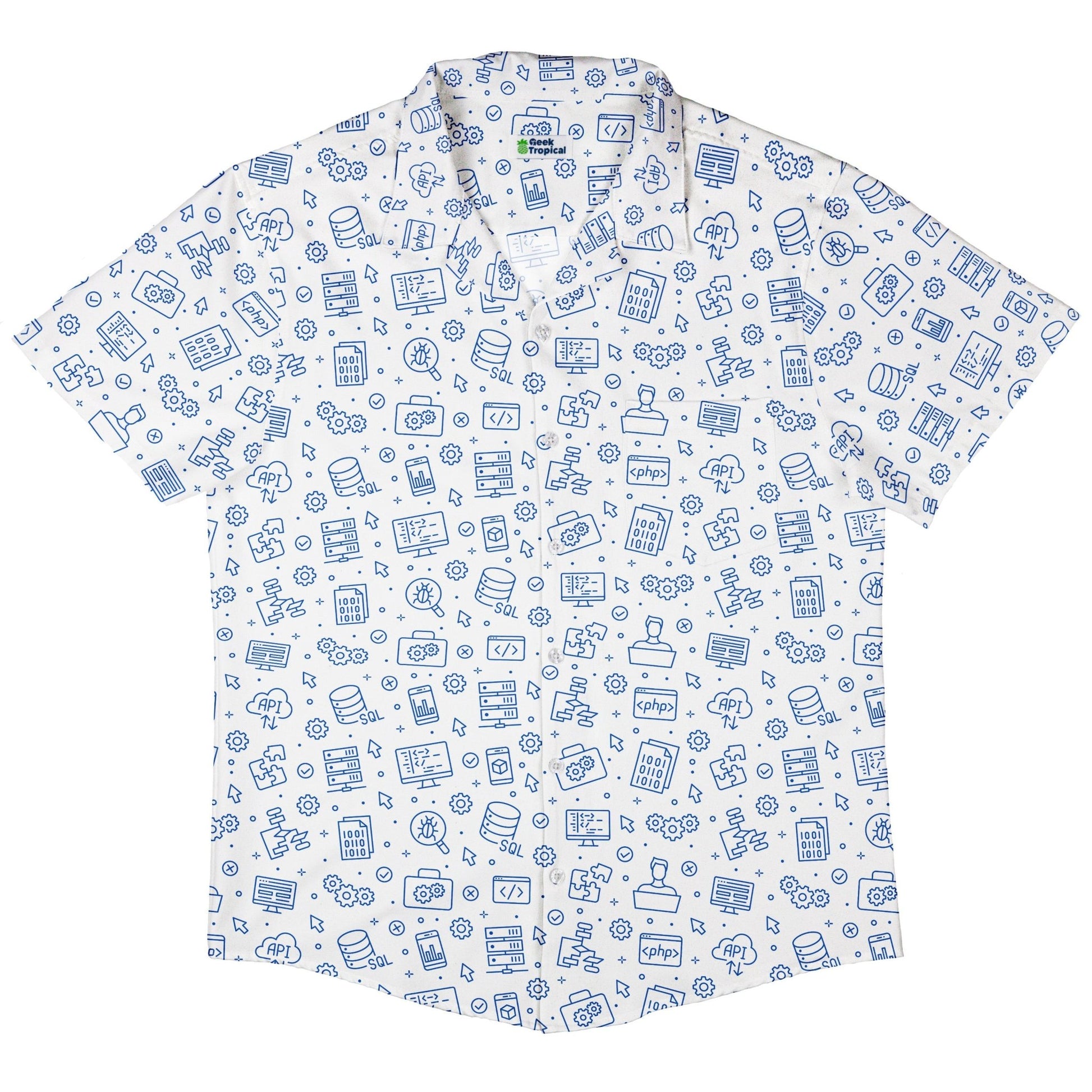 Computer Software Engineer White Button Up Shirt - adult sizing - computer print - Simple Patterns
