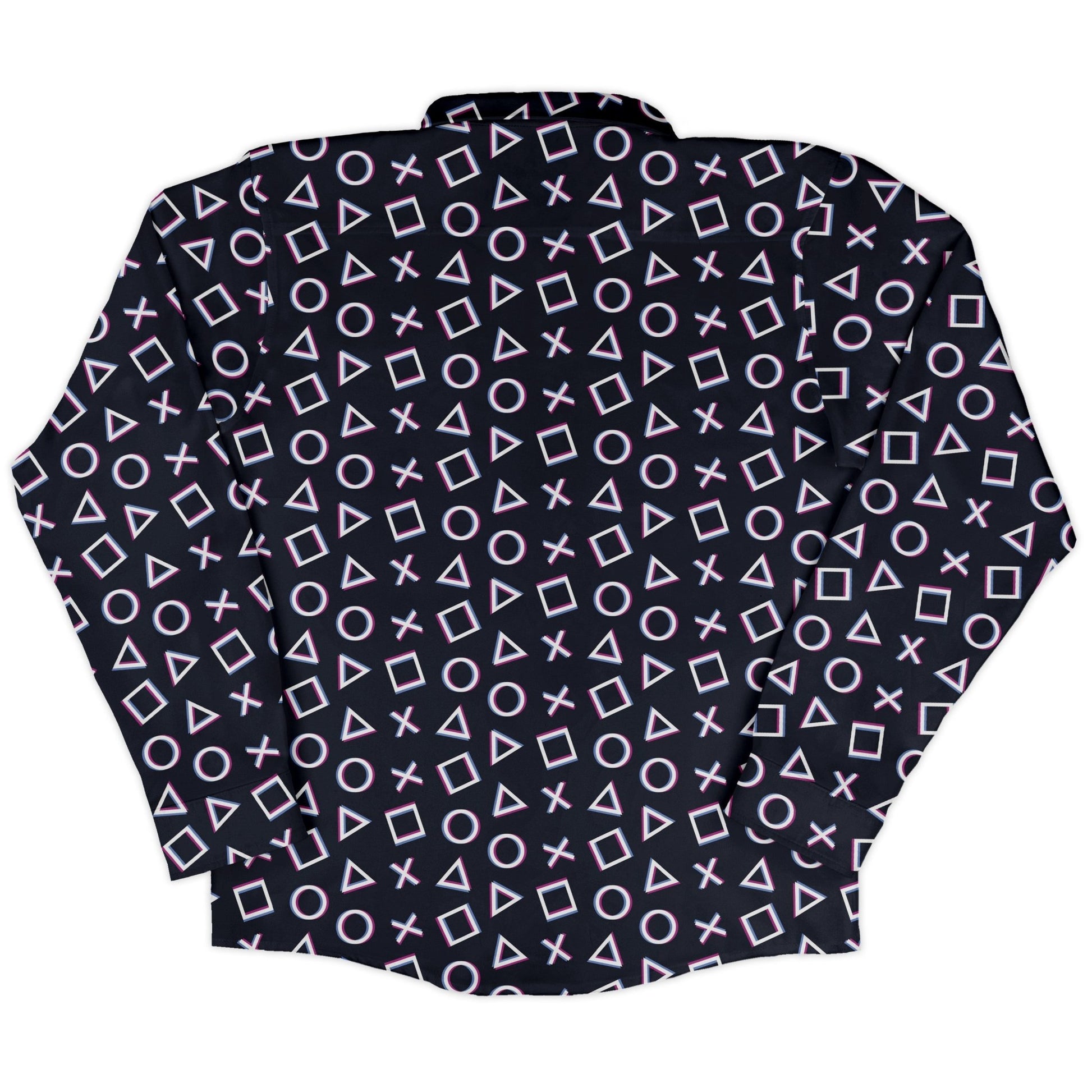 Controller Gamepad Buttons Gray Video Game Long Sleeve Button Up Shirt Geek Nerd adult sizing FLOW DESC WRITING Simple Patterns