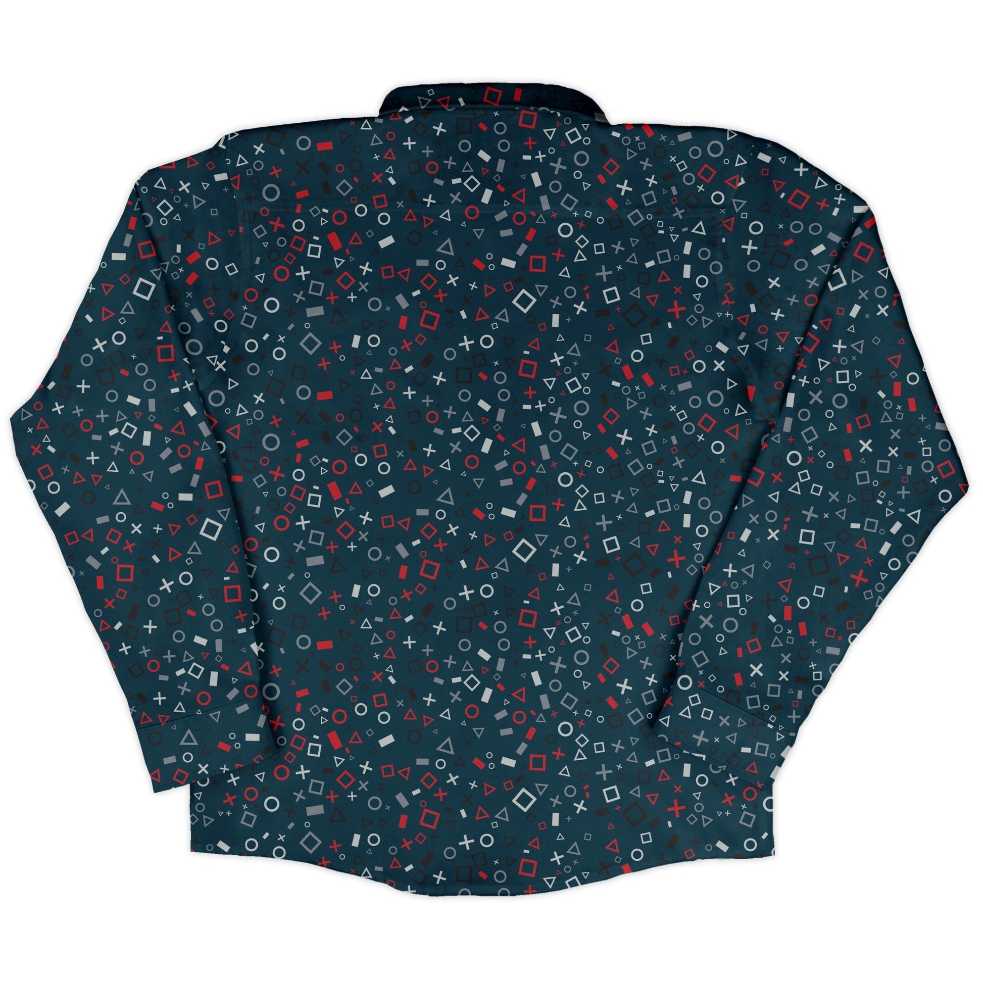 Controller Gamepad Icons Teal Video Game Long Sleeve Button Up Shirt Geek Nerd adult sizing FLOW DESC WRITING Simple Patterns