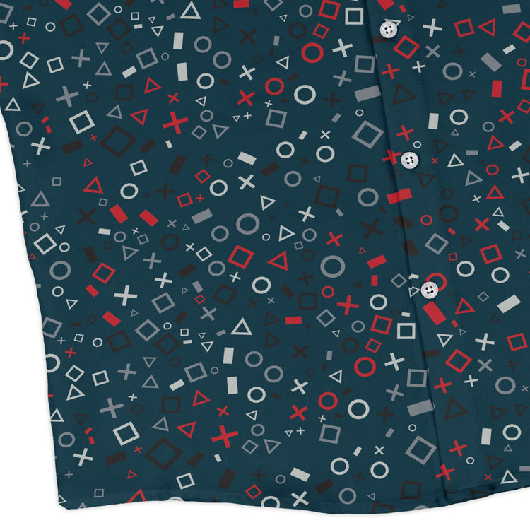Controller Gamepad Icons Teal Video Game Long Sleeve Button Up Shirt Geek Nerd adult sizing FLOW DESC WRITING Simple Patterns