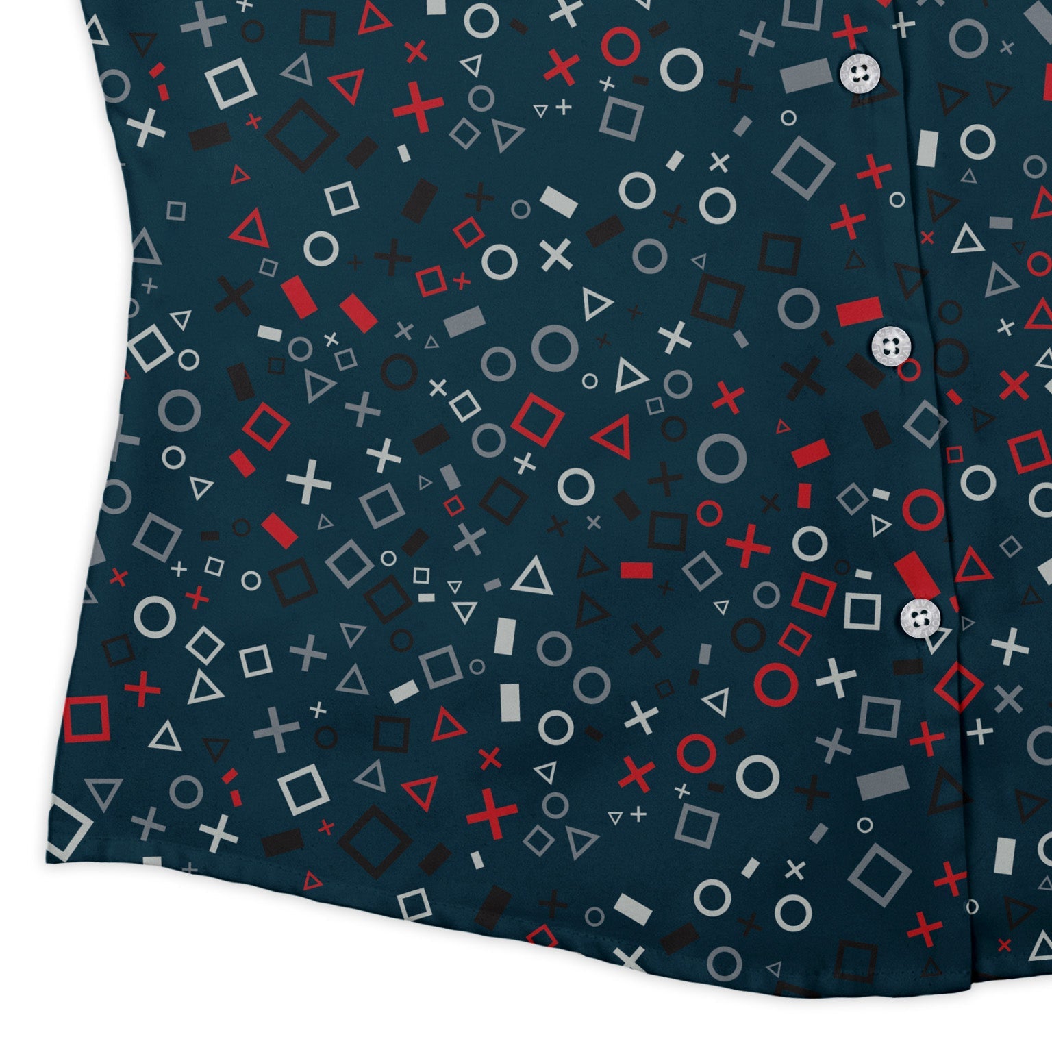 Controller Gamepad Icons Teal Video Game Curvy Button Up Shirt Geek Nerd Simple Patterns video game arcade print women