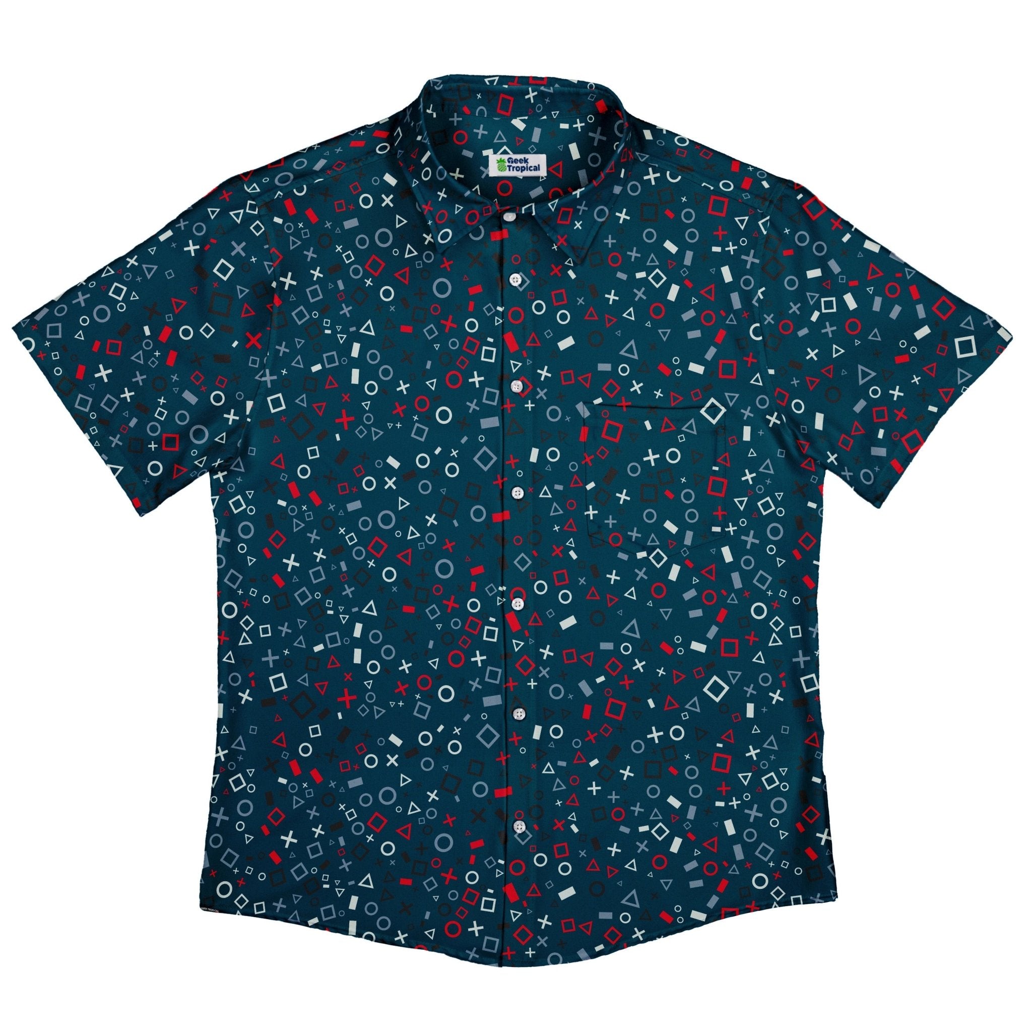 Controller Gamepad Icons Teal Video Game Button Up Shirt - adult sizing - Simple Patterns - video game arcade print