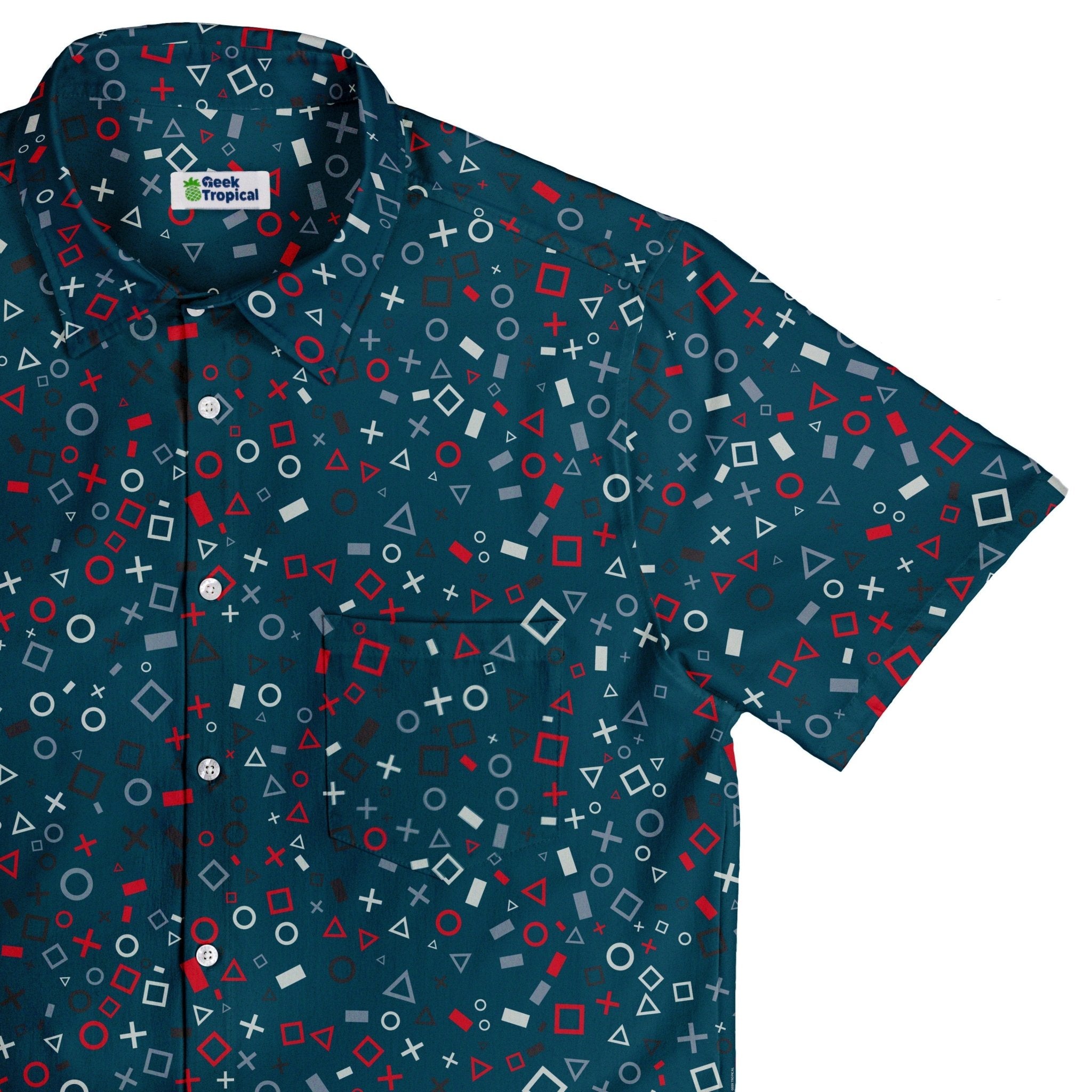 Controller Gamepad Icons Teal Video Game Button Up Shirt - adult sizing - Simple Patterns - video game arcade print