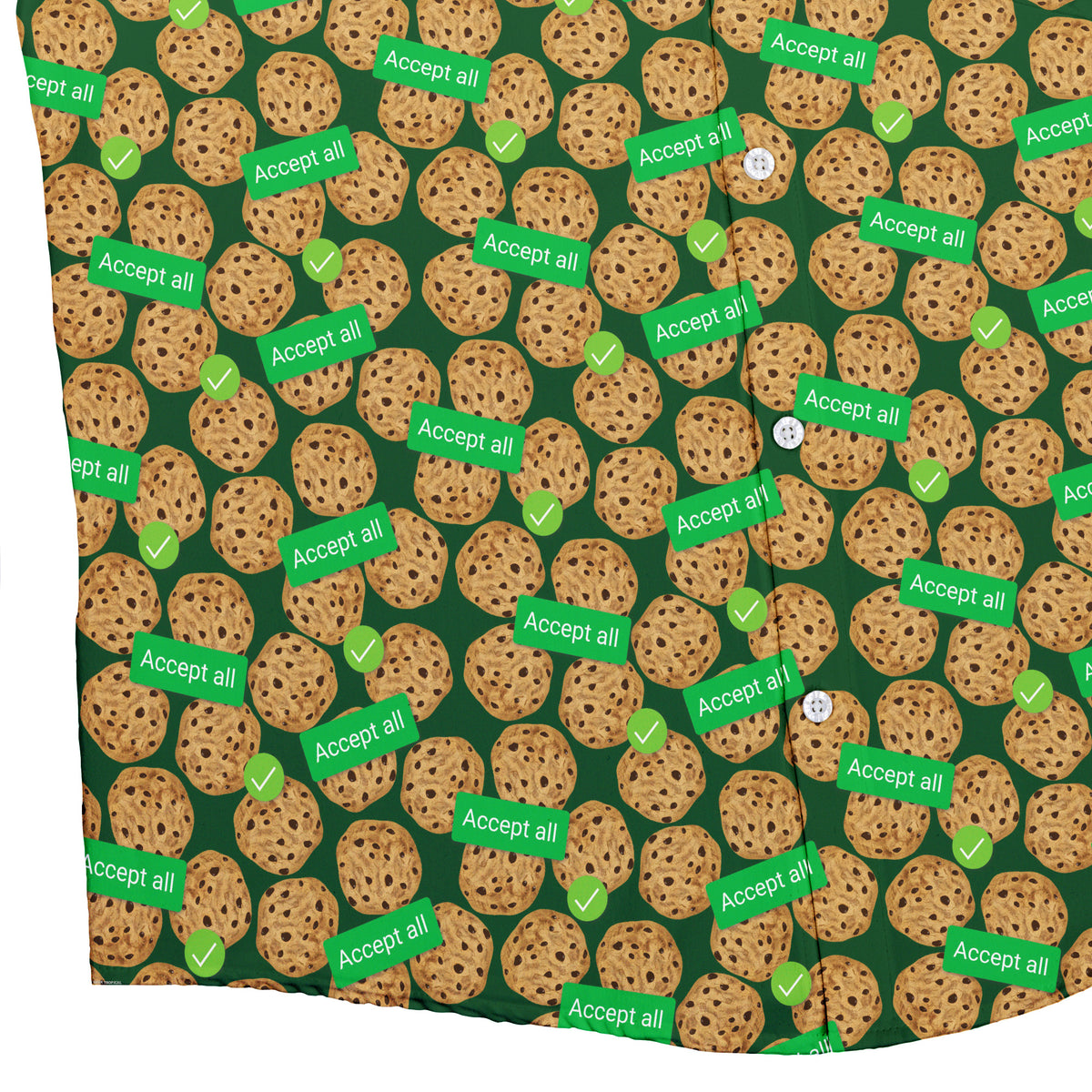 Cookie Policy Green Button Up Shirt Bottom Corner