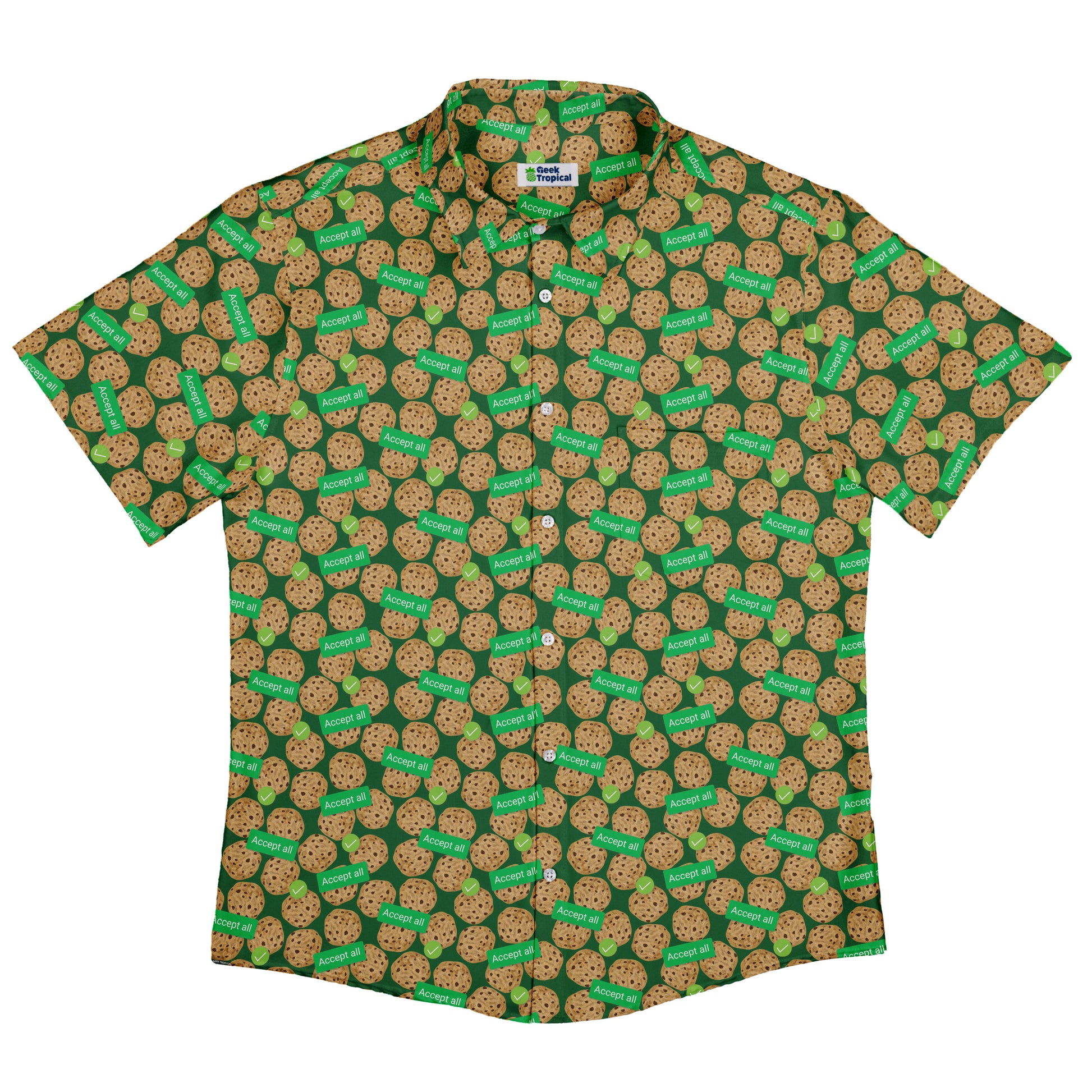 Cookie Policy Green Button Up Shirt Flat Front