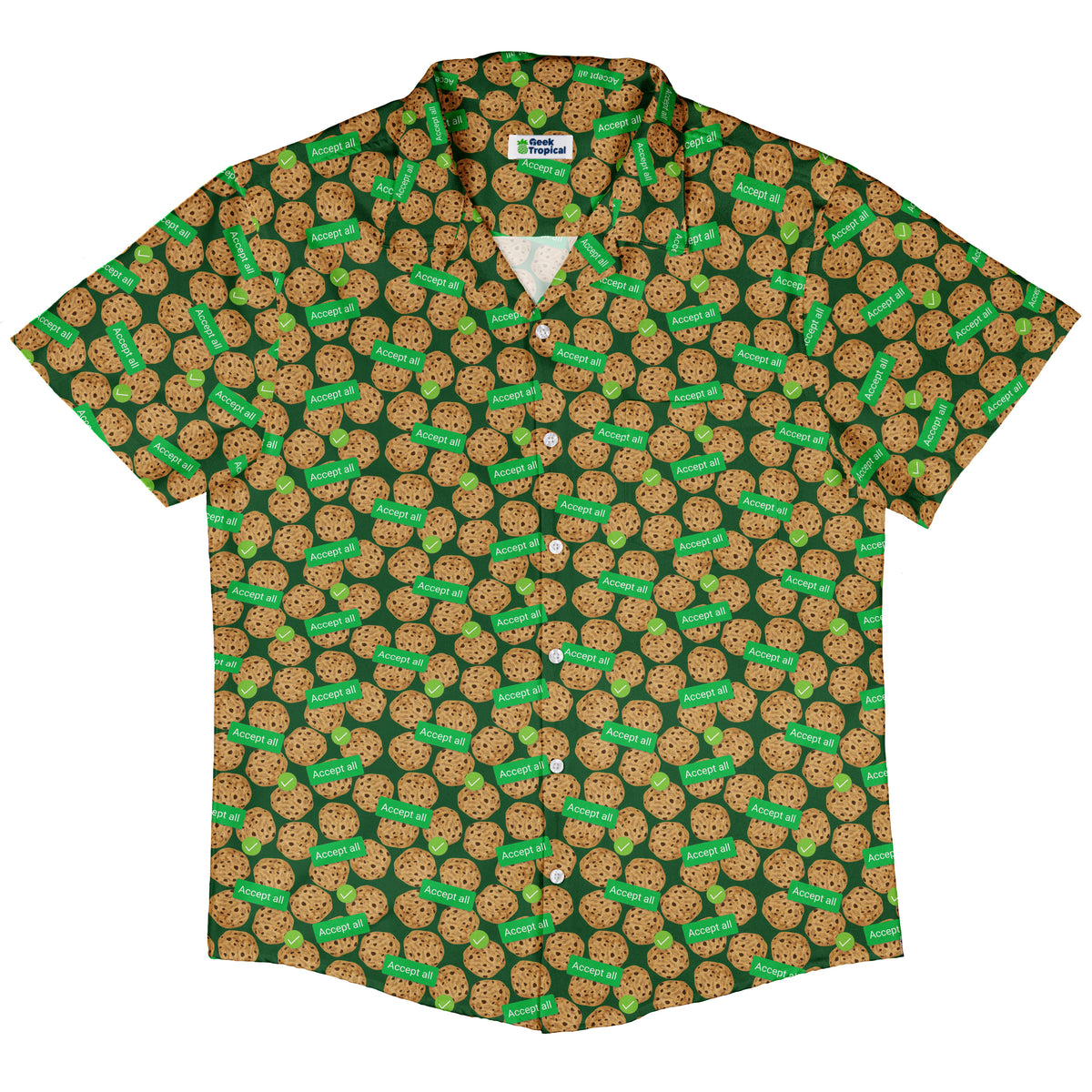 Cookie Policy Green Button Up Shirt Hawaiian Front